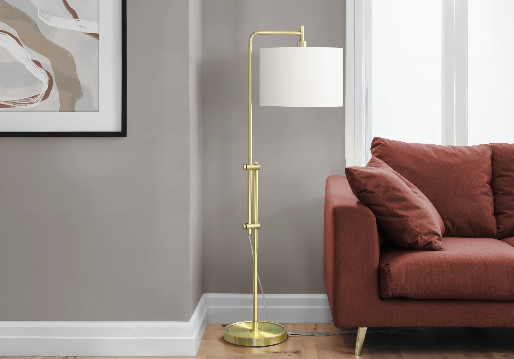 Hemera - Lighting 63"H Floor Lamp Brass Metal Ivory / Cream Shade