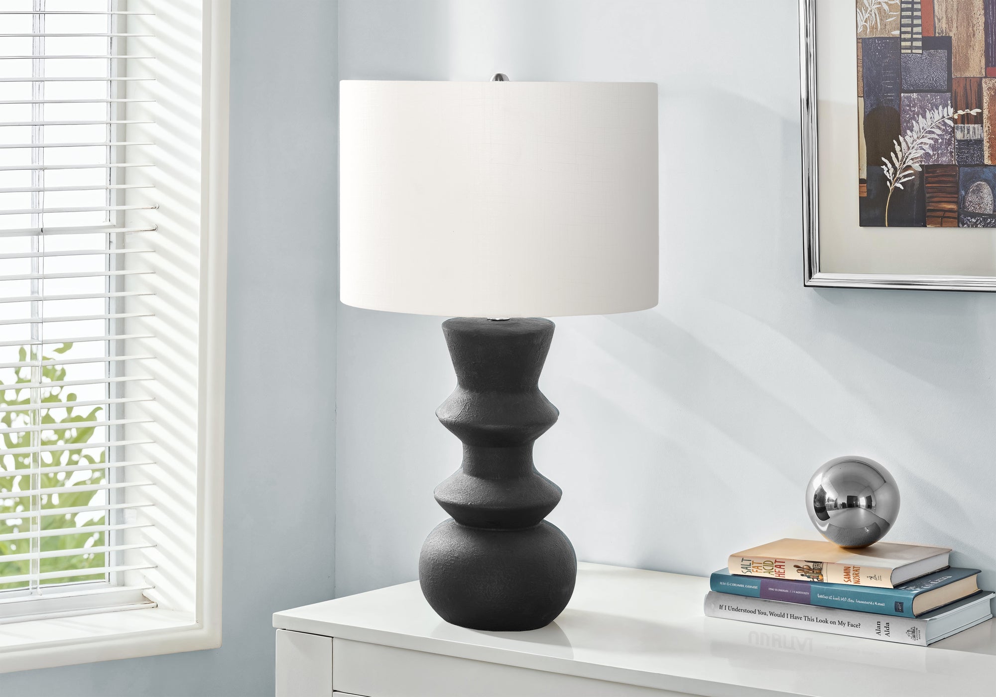 Revelin - Lighting 26"H Table Lamp Black Ceramic Ivory / Cream Shade