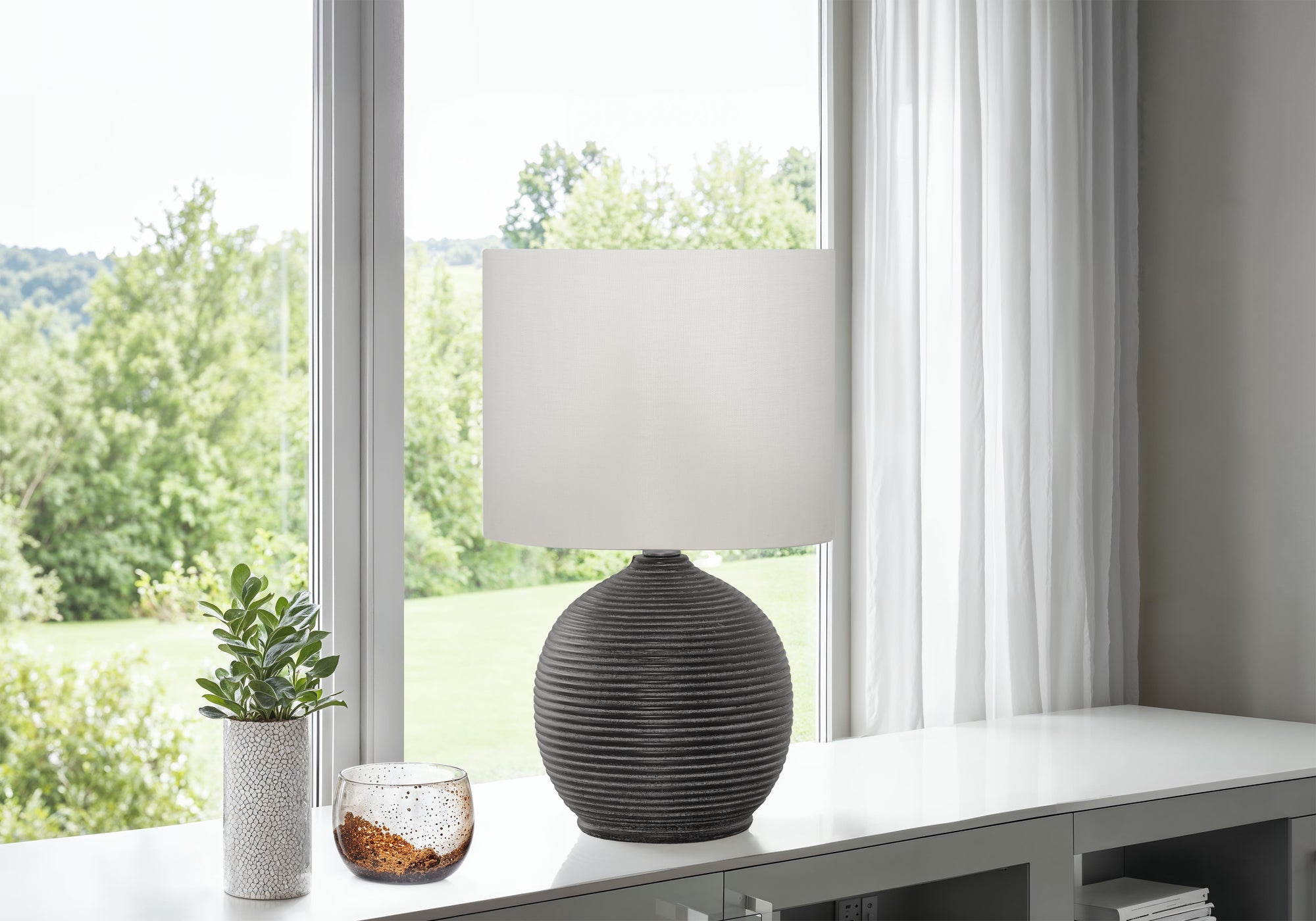 Bishop - Lighting 16"H Table Lamp Black Resin Ivory / Cream Shade