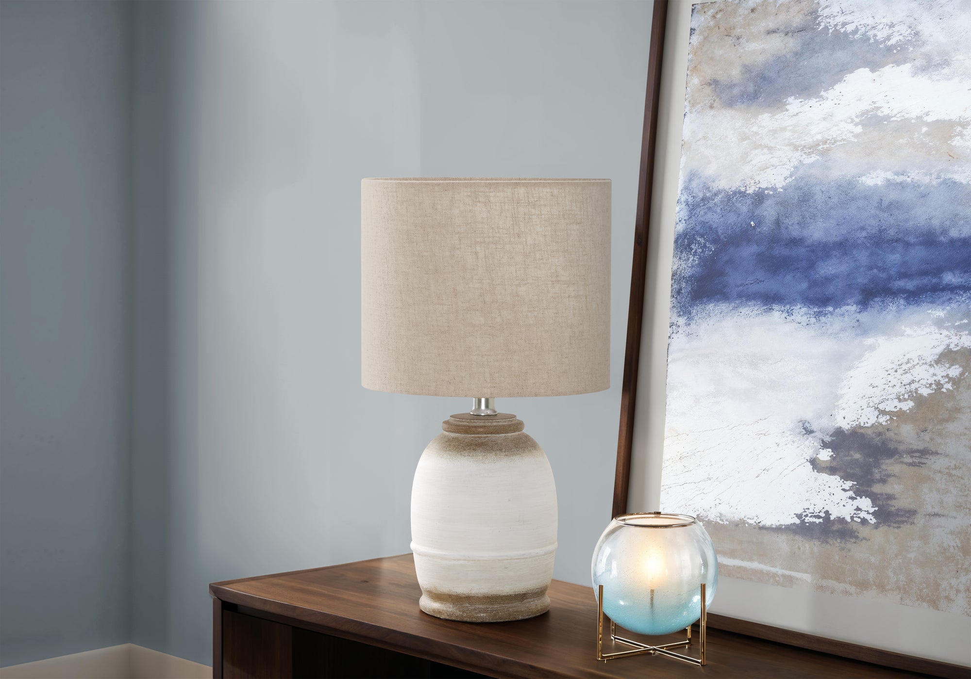 Dalair - Lighting 16"H Table Lamp Cream Resin Beige Shade Contemporary