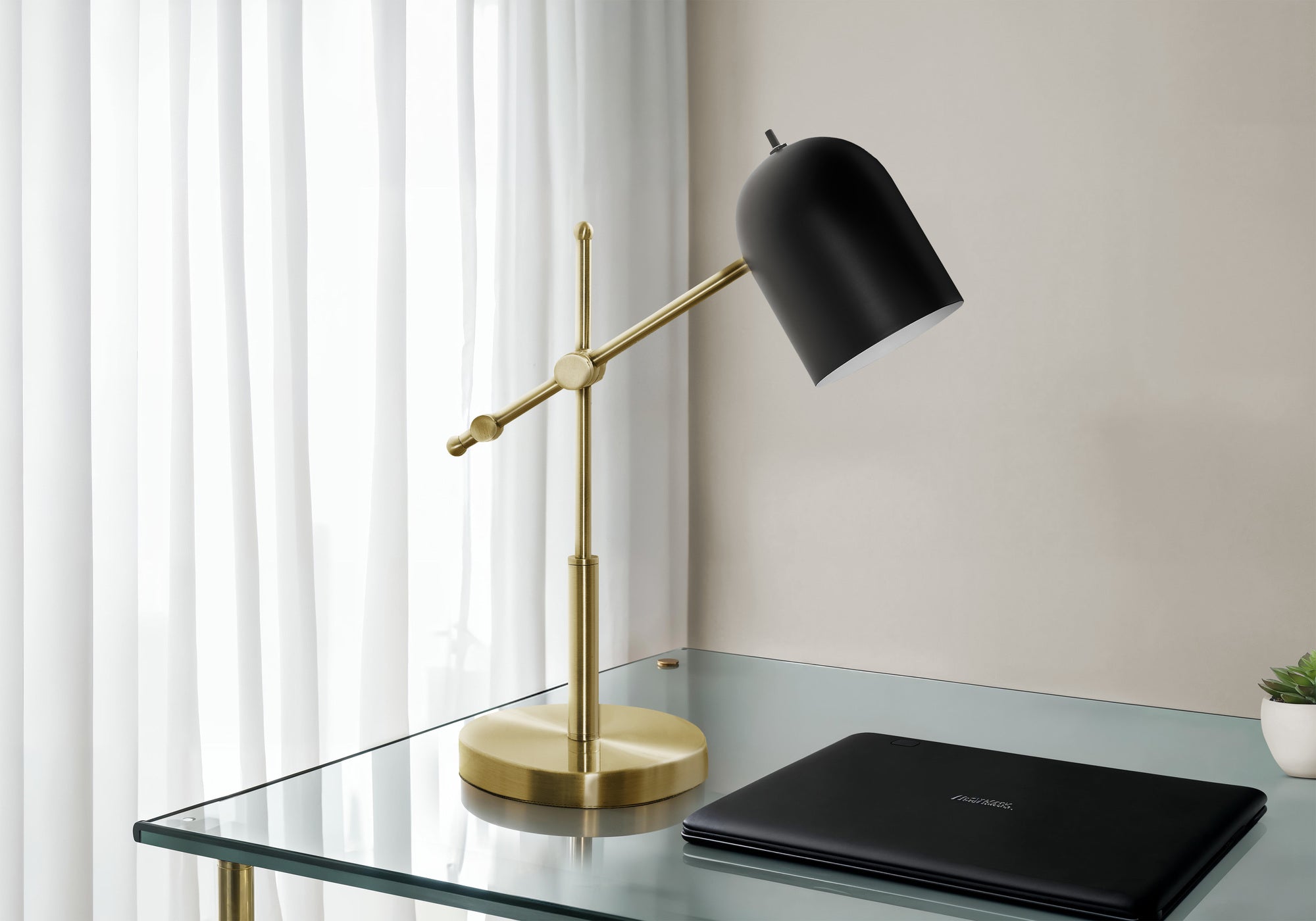 Augusta - Lighting 18"H Table Lamp Brass Metal Black Shade Contemporary