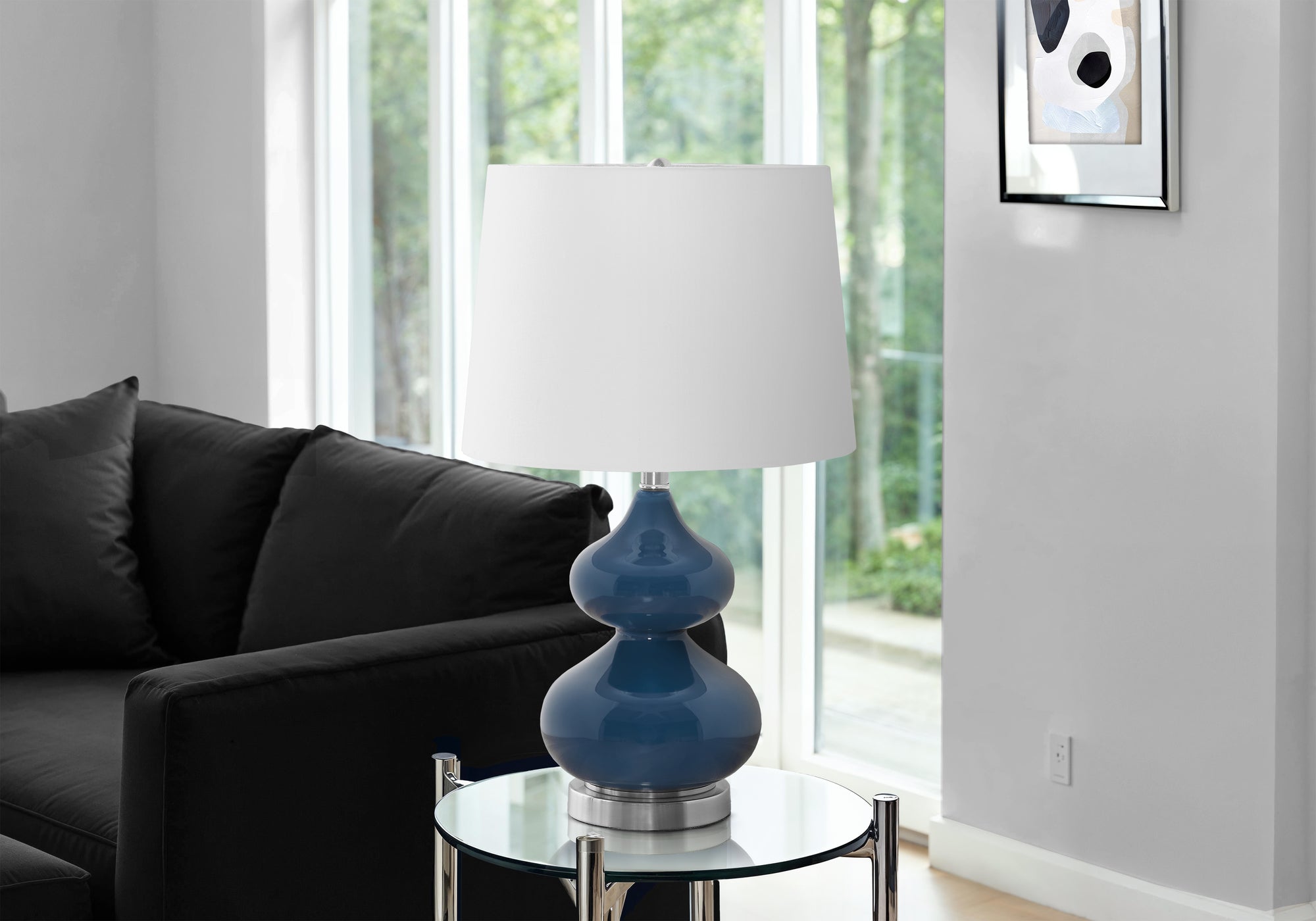 Grayson - Lighting 24"H Table Lamp Blue Glass Ivory / Cream Shade