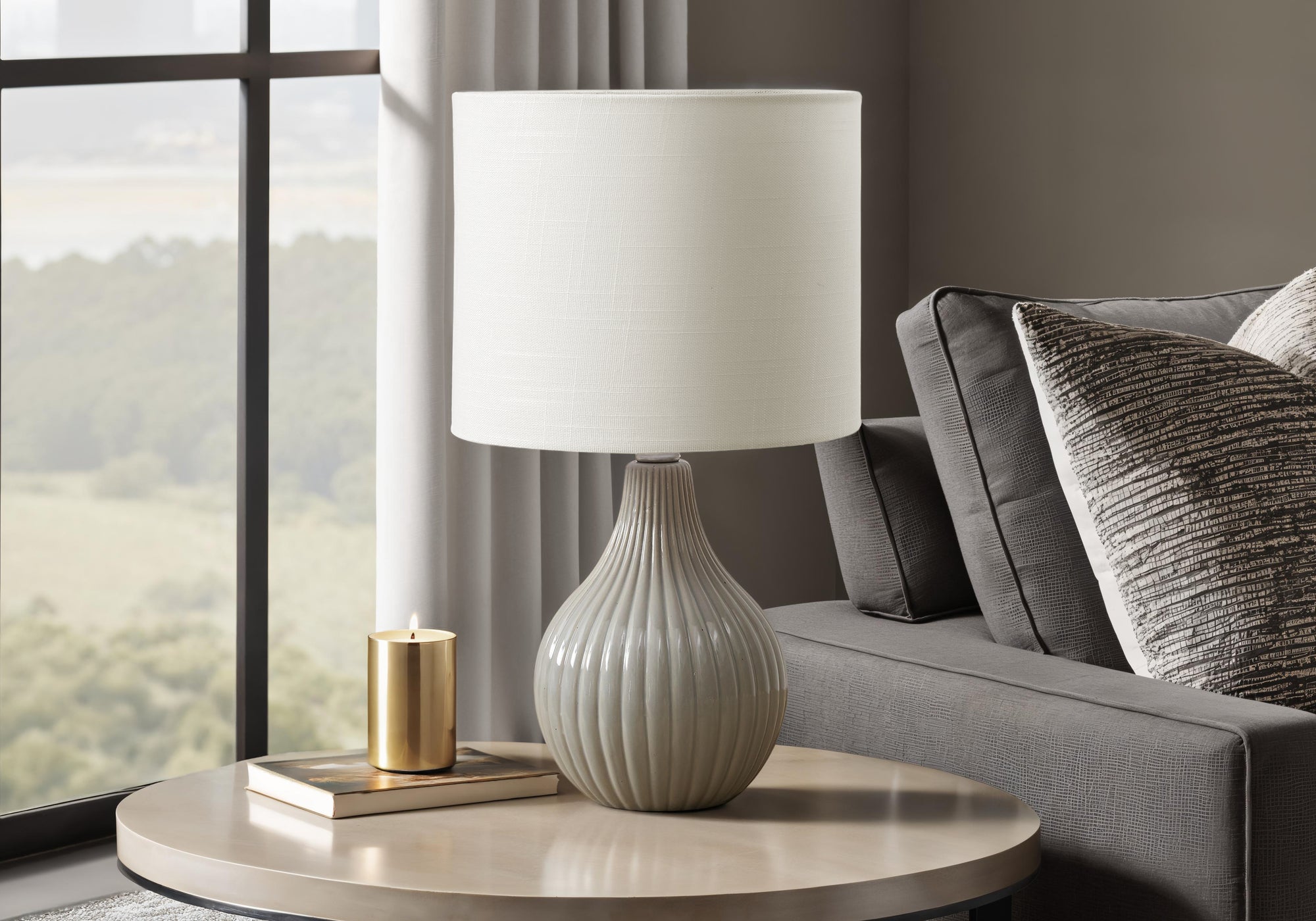Maisa - Lighting 17"H Table Lamp Grey Ceramic Ivory / Cream Shade