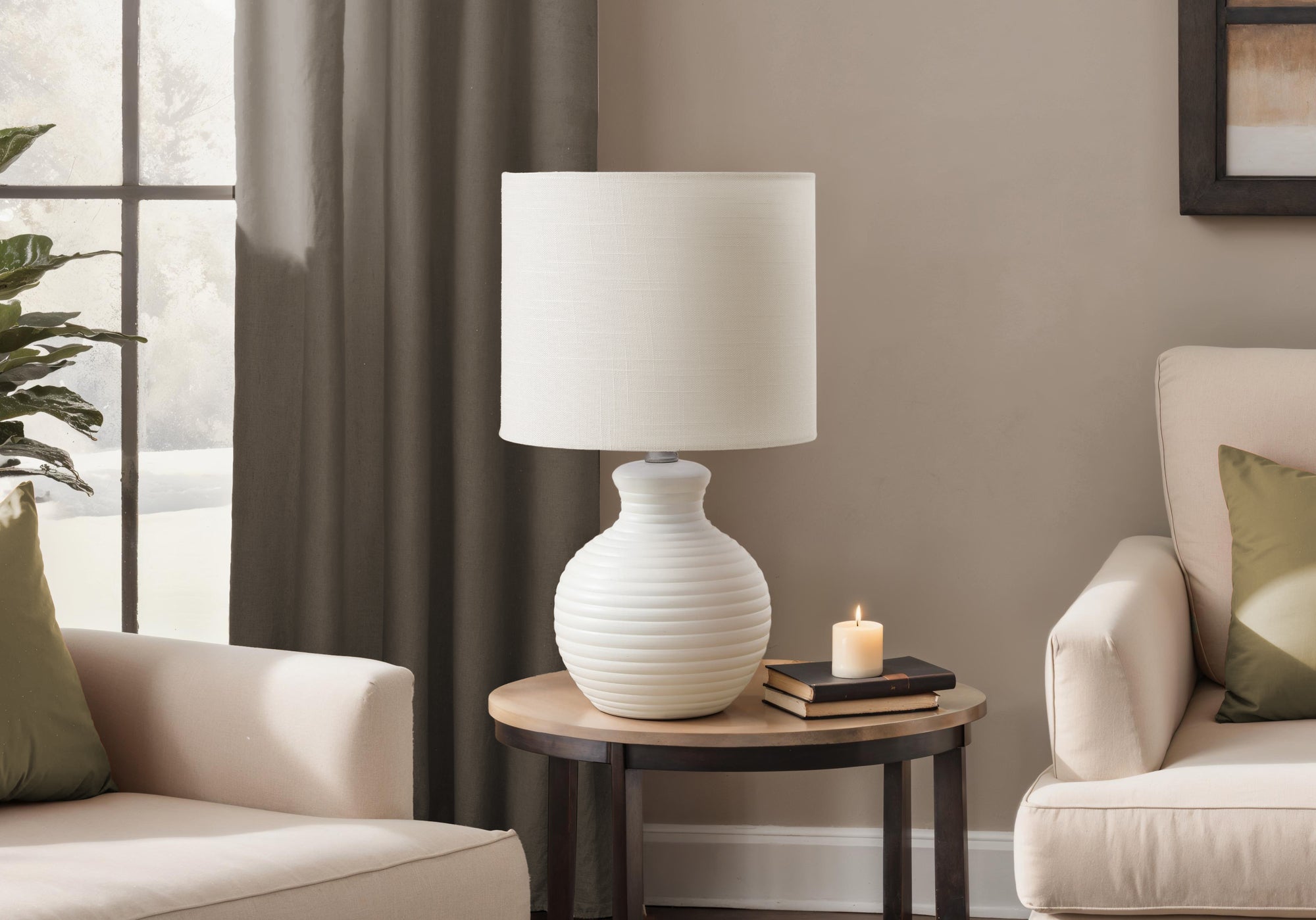Roden - Lighting 16"H Table Lamp White Resin Ivory / Cream Shade