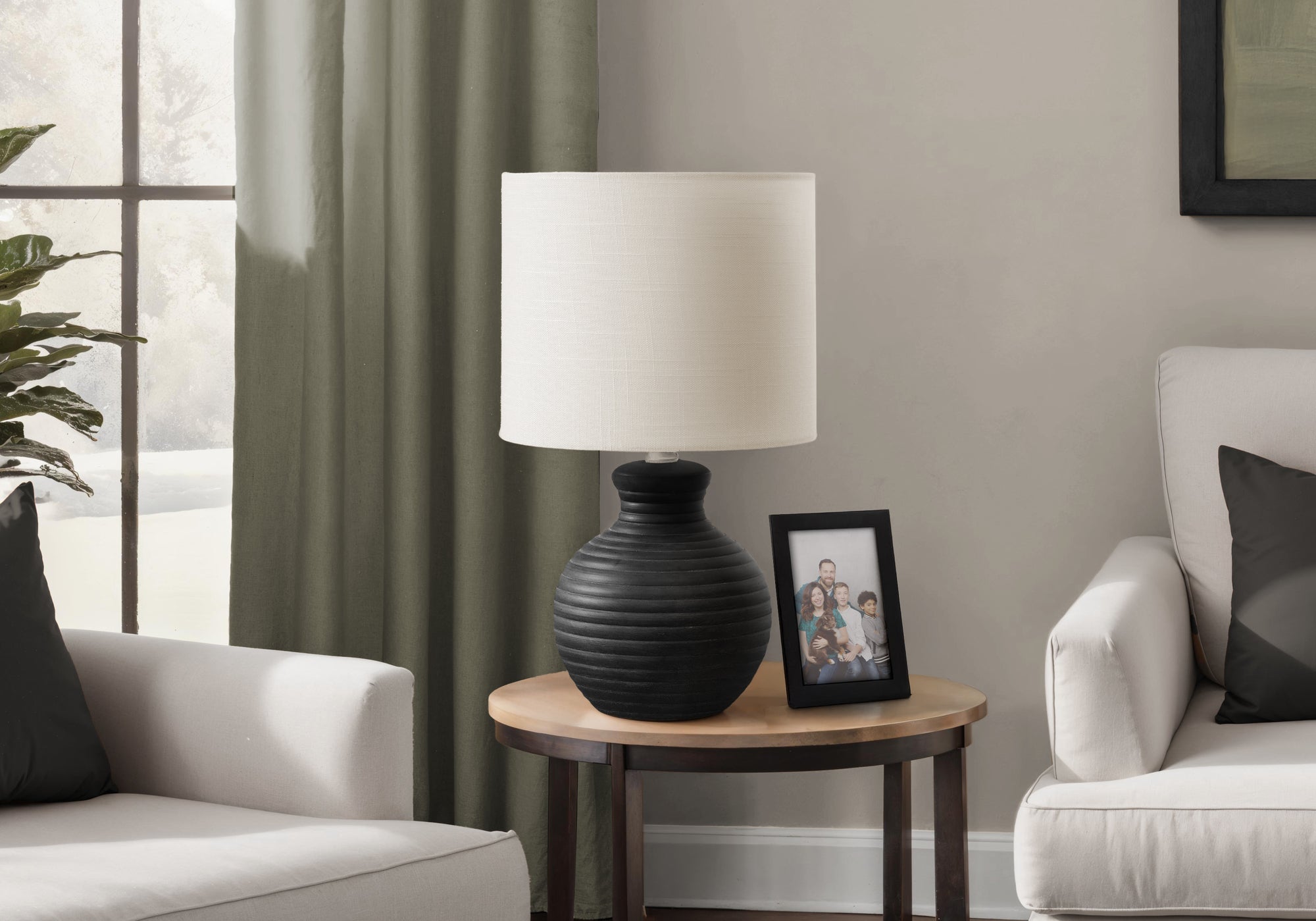 Aithan - Lighting 16"H Table Lamp Black Resin Ivory / Cream Shade