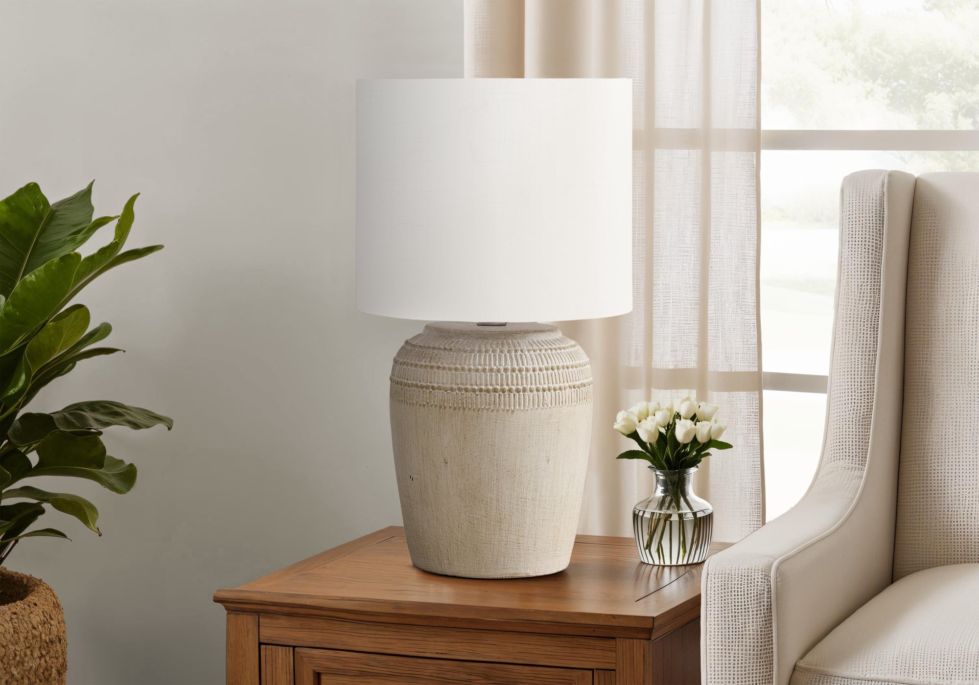 Darcila - Lighting 17"H Table Lamp Beige Ceramic Ivory / Cream Shade