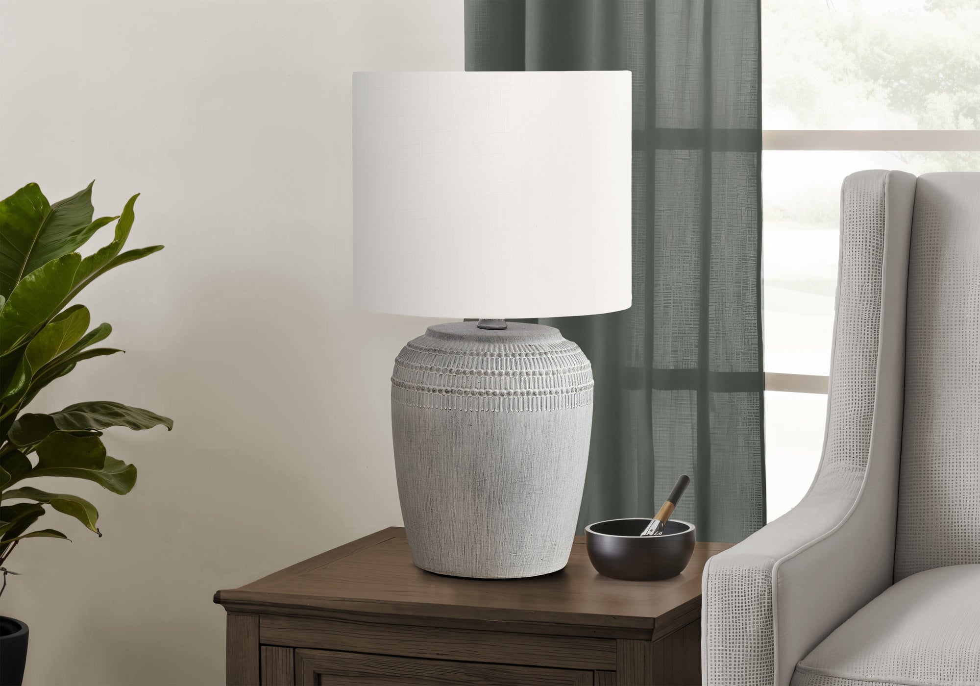Latrell - Lighting 17"H Table Lamp Grey Ceramic Ivory / Cream Shade