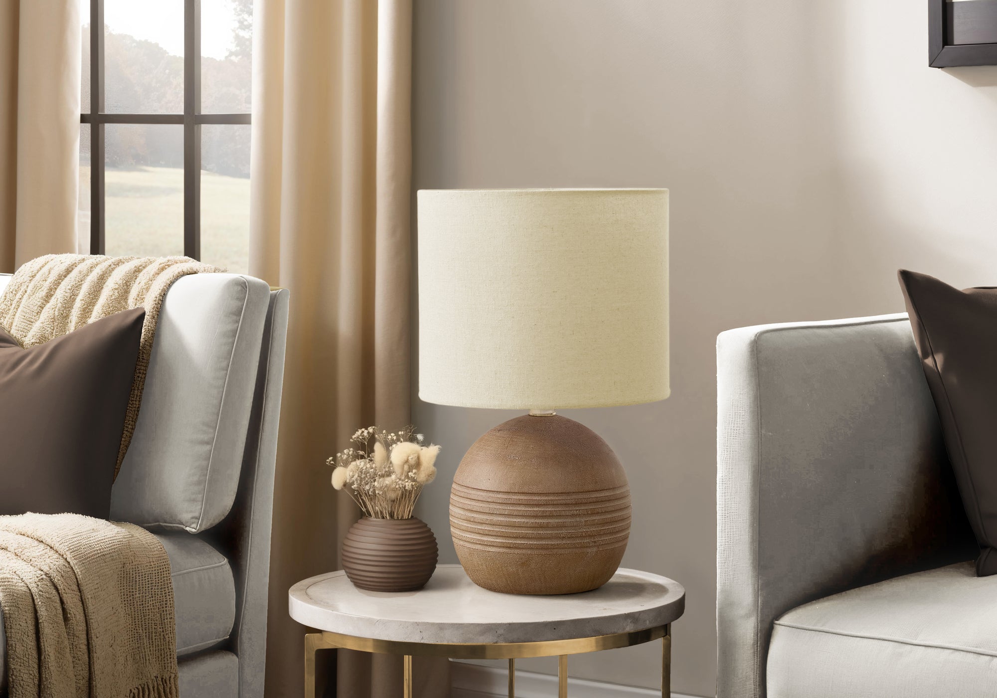Bayan - Lighting 15"H Table Lamp Brown Resin Beige Shade Contemporary Modern