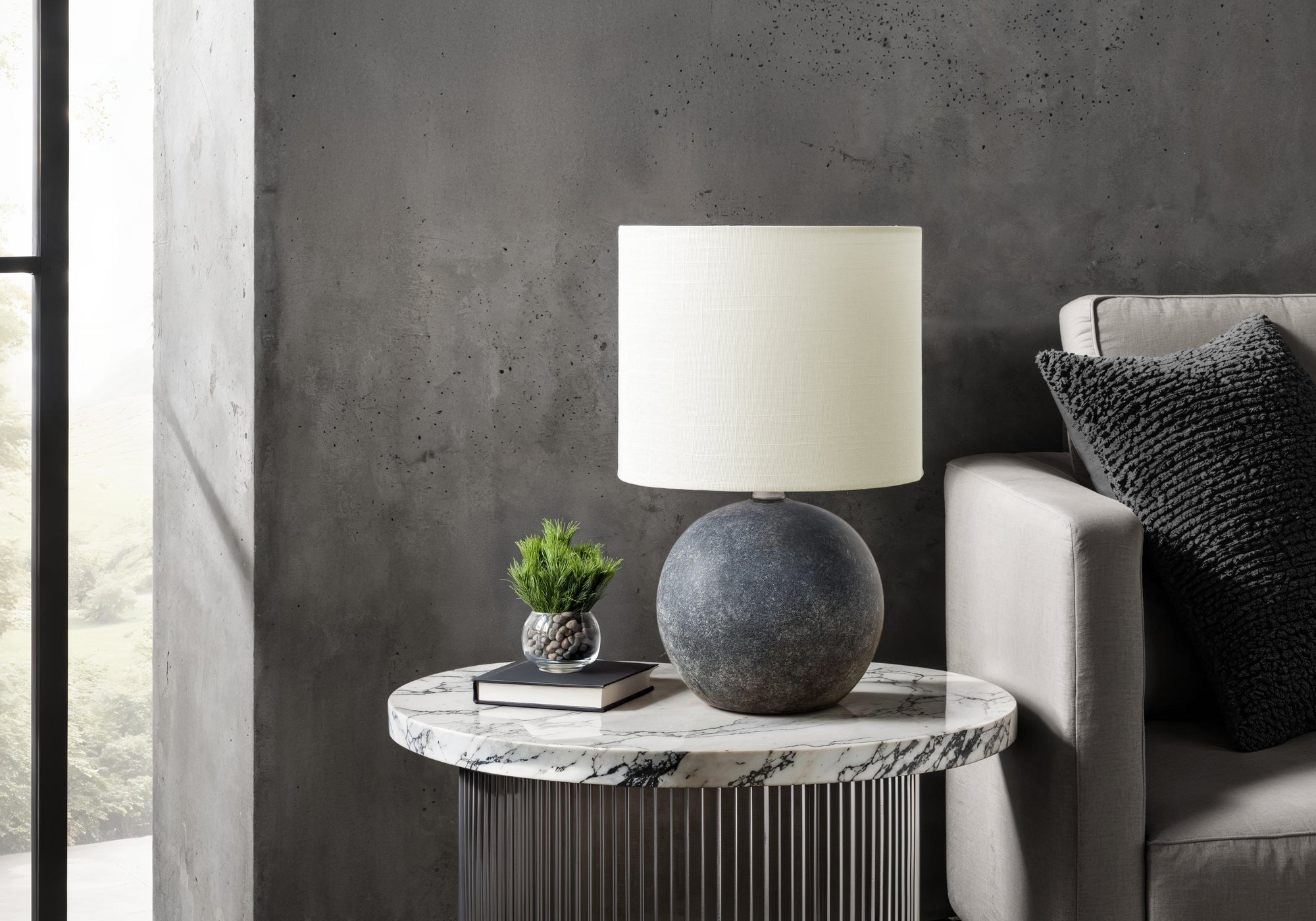 Revelle - Lighting Table Lamp 16"H Grey Concrete Ivory / Cream Shade