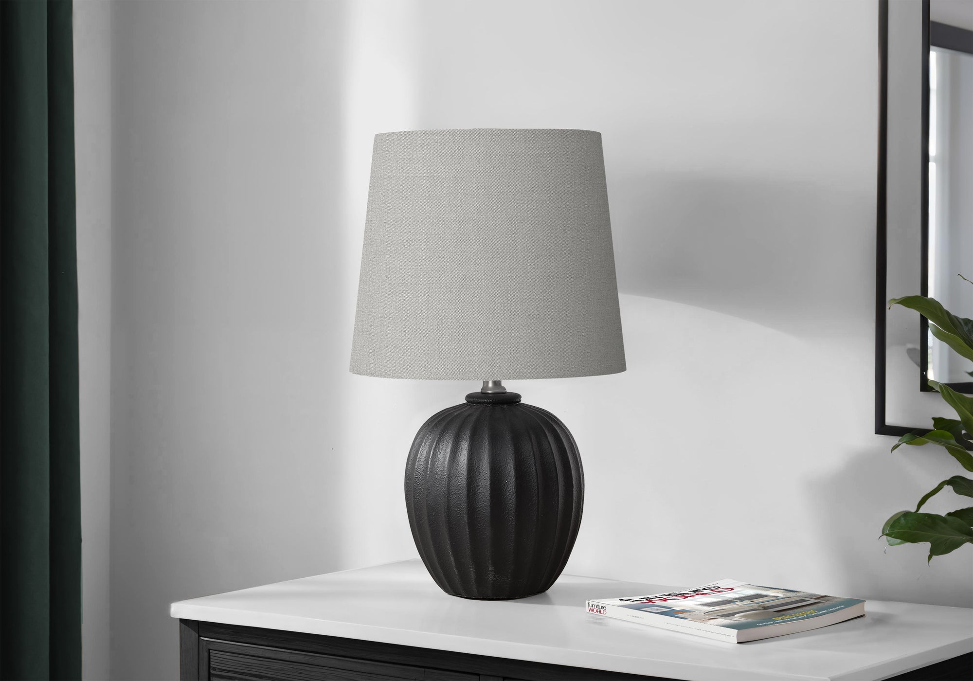 Casilda - Lighting 19"H Table Lamp Black Resin Grey Shade Transitional