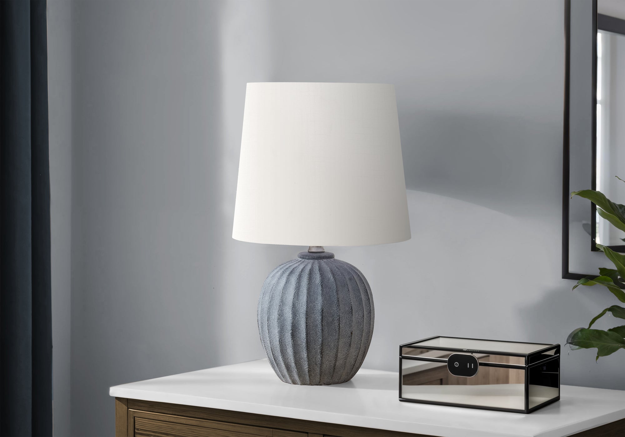 Semira - Lighting 19"H Table Lamp Grey Resin Ivory / Cream Shade