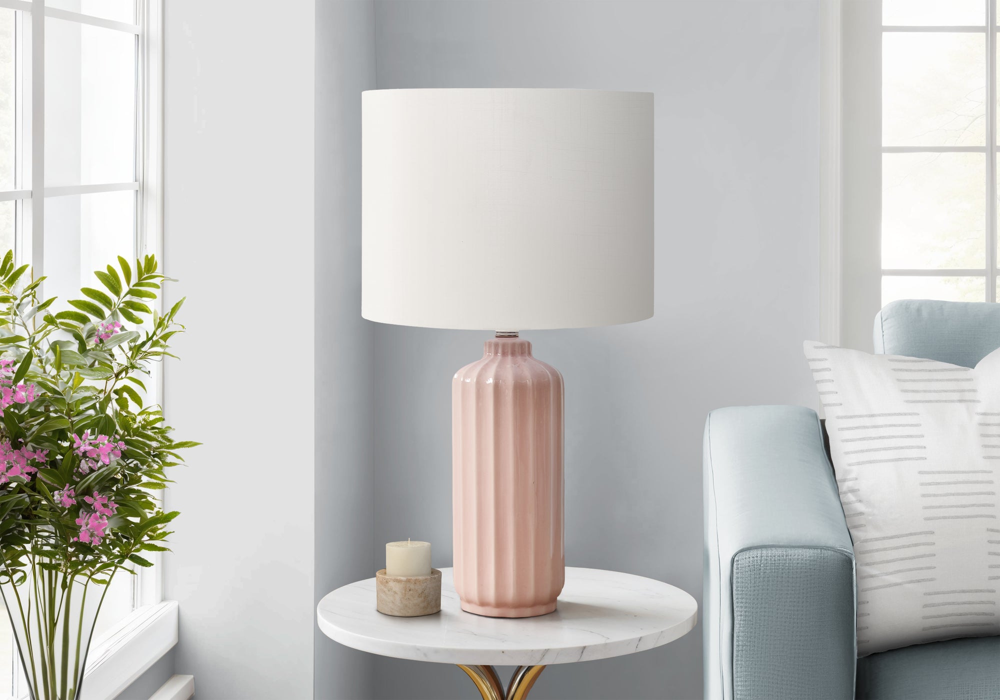 Aliya - Lighting 23"H Table Lamp Pink Ceramic Ivory / Cream Shade