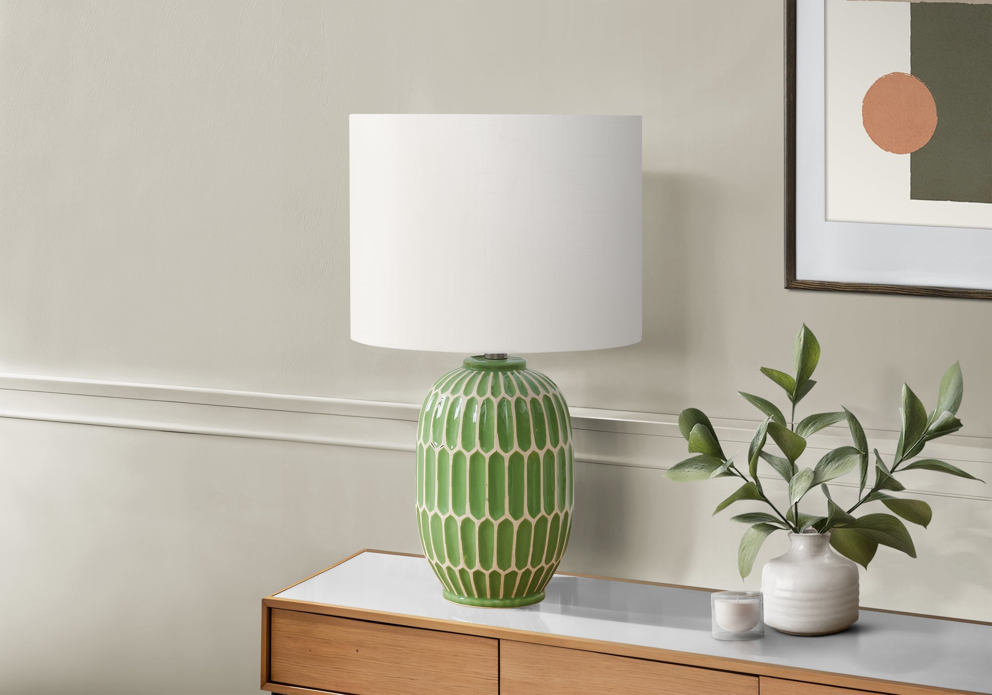 Jaiana - Lighting 22"H Table Lamp Green Ceramic Ivory / Cream Shade