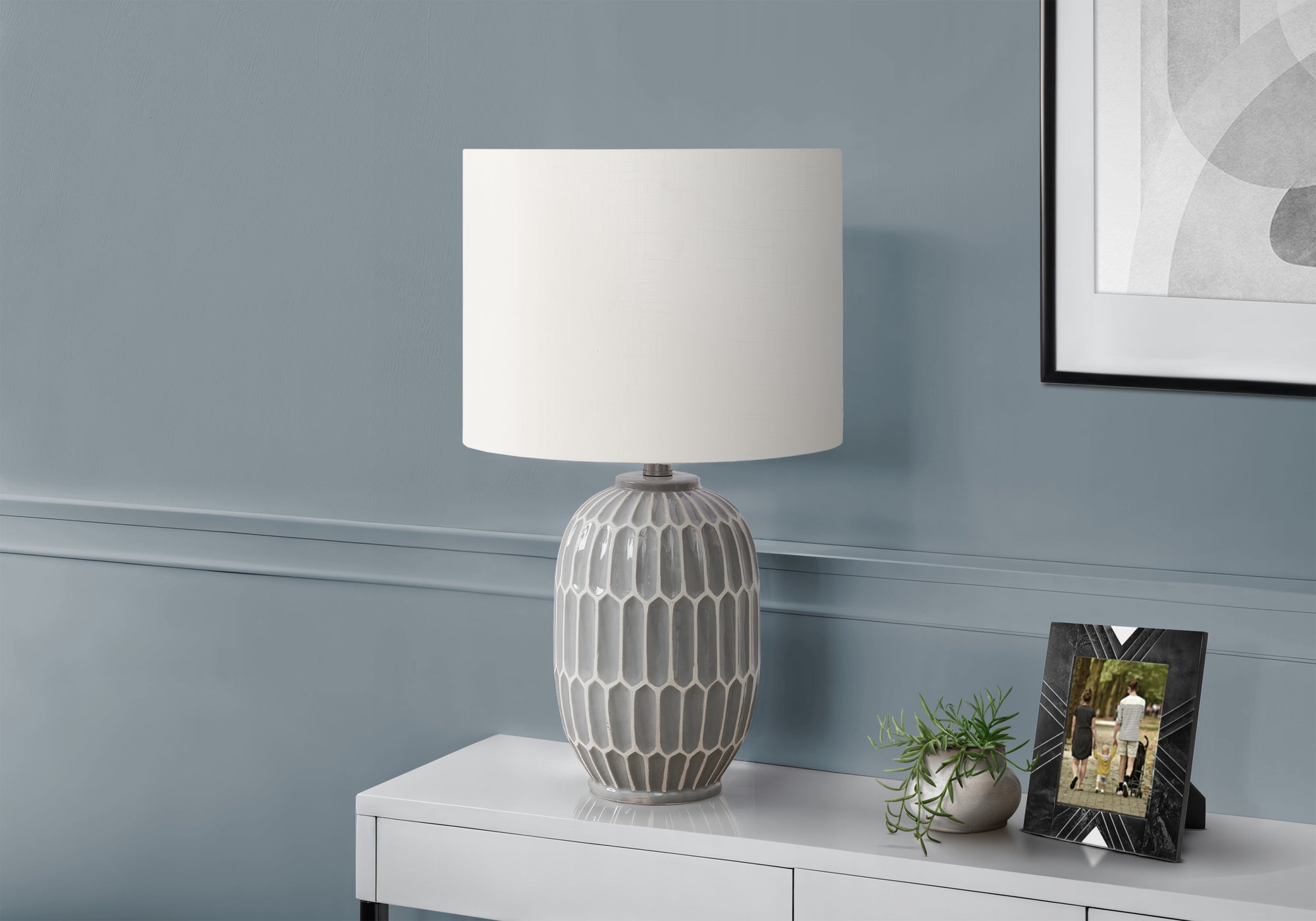 Ralayna - Lighting 22"H Table Lamp Grey Ceramic Ivory / Cream Shade