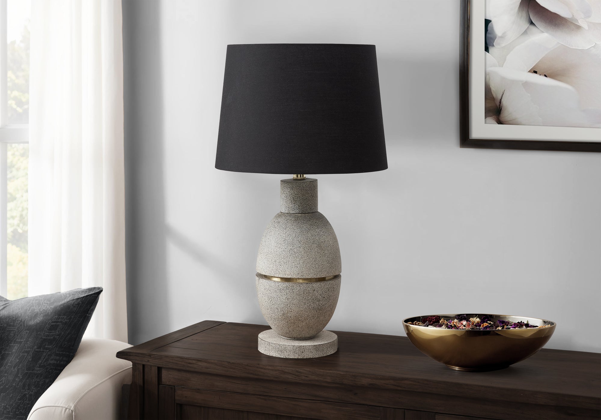 Galvan - Lighting 25"H Table Lamp Grey Resin Black Shade Contemporary Modern