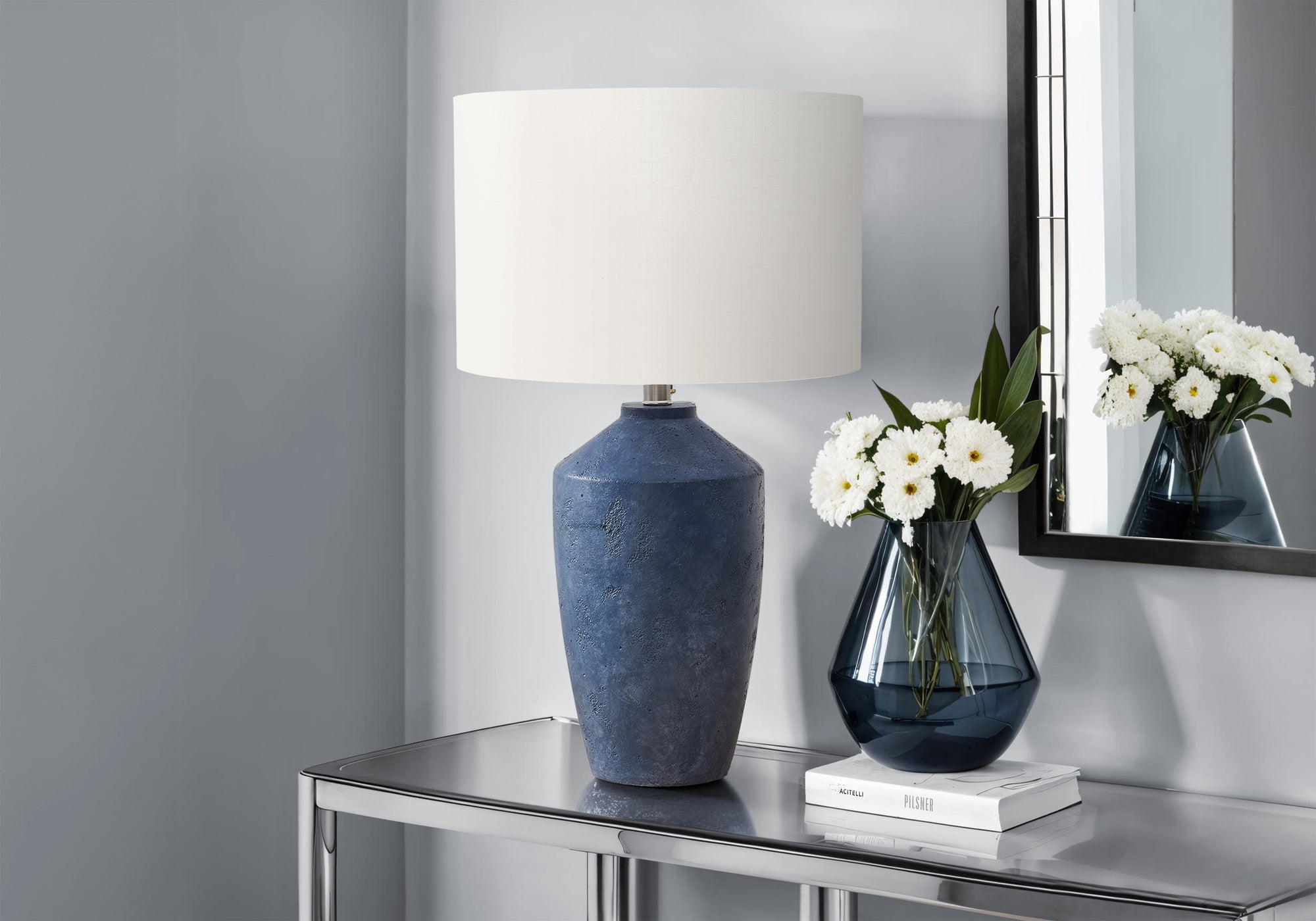 Frydel - Lighting 25"H Table Lamp Blue Concrete Ivory / Cream Shade