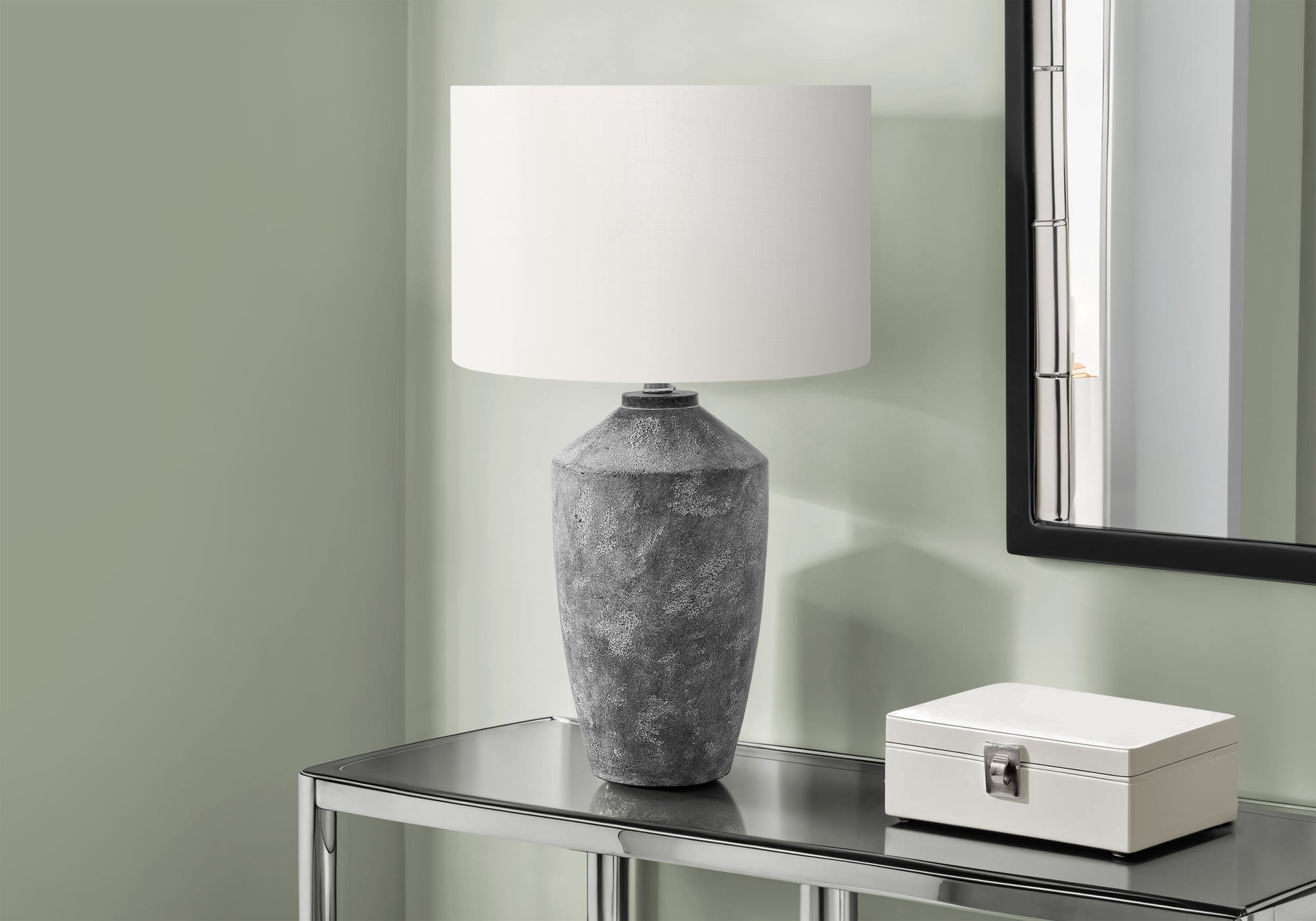 Sampson - Lighting 25"H Table Lamp Grey Concrete Ivory / Cream Shade