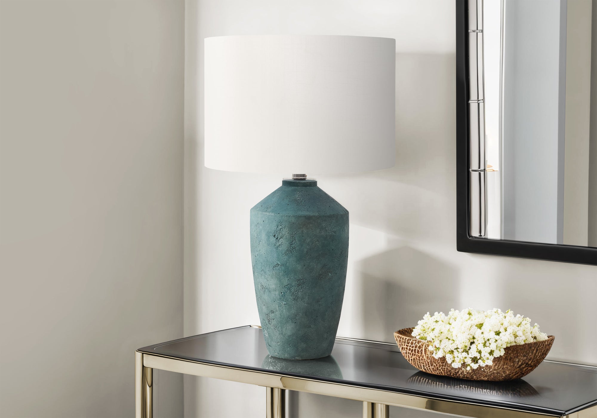 Lavali - Lighting 25"H Table Lamp Green Concrete Ivory / Cream Shade