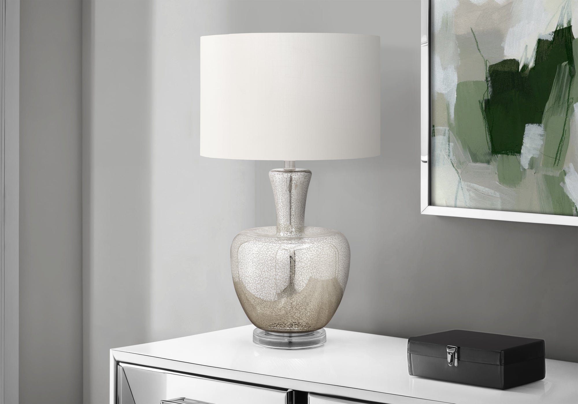 Cipally - Lighting 26"H Table Lamp Silver Glass Ivory / Cream Shade