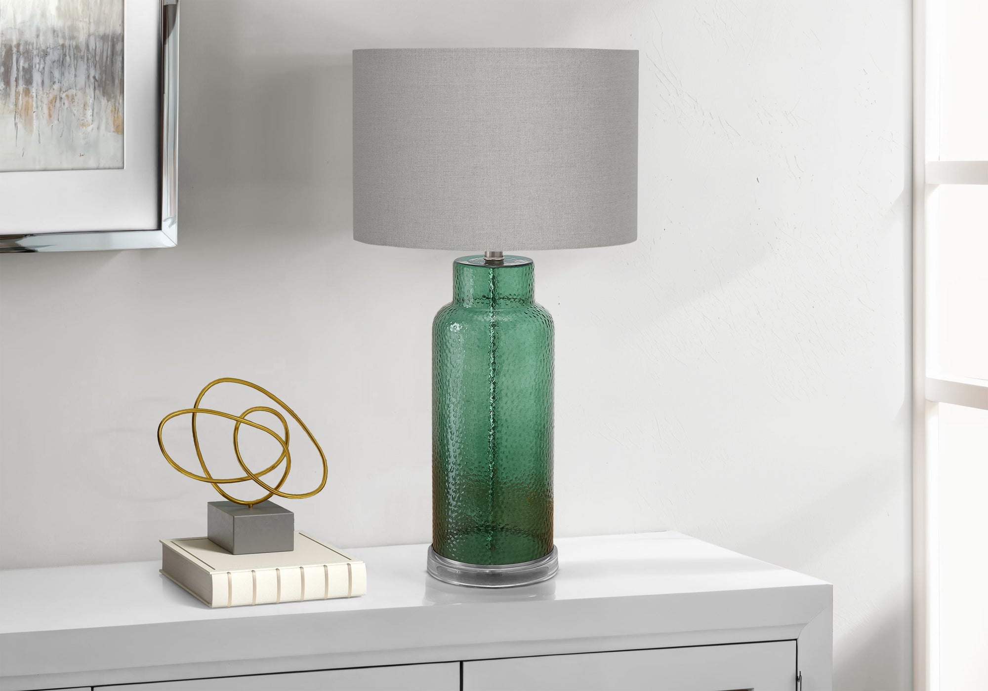 Berilo - Lighting 28"H Table Lamp Green Glass Grey Shade Contemporary Modern