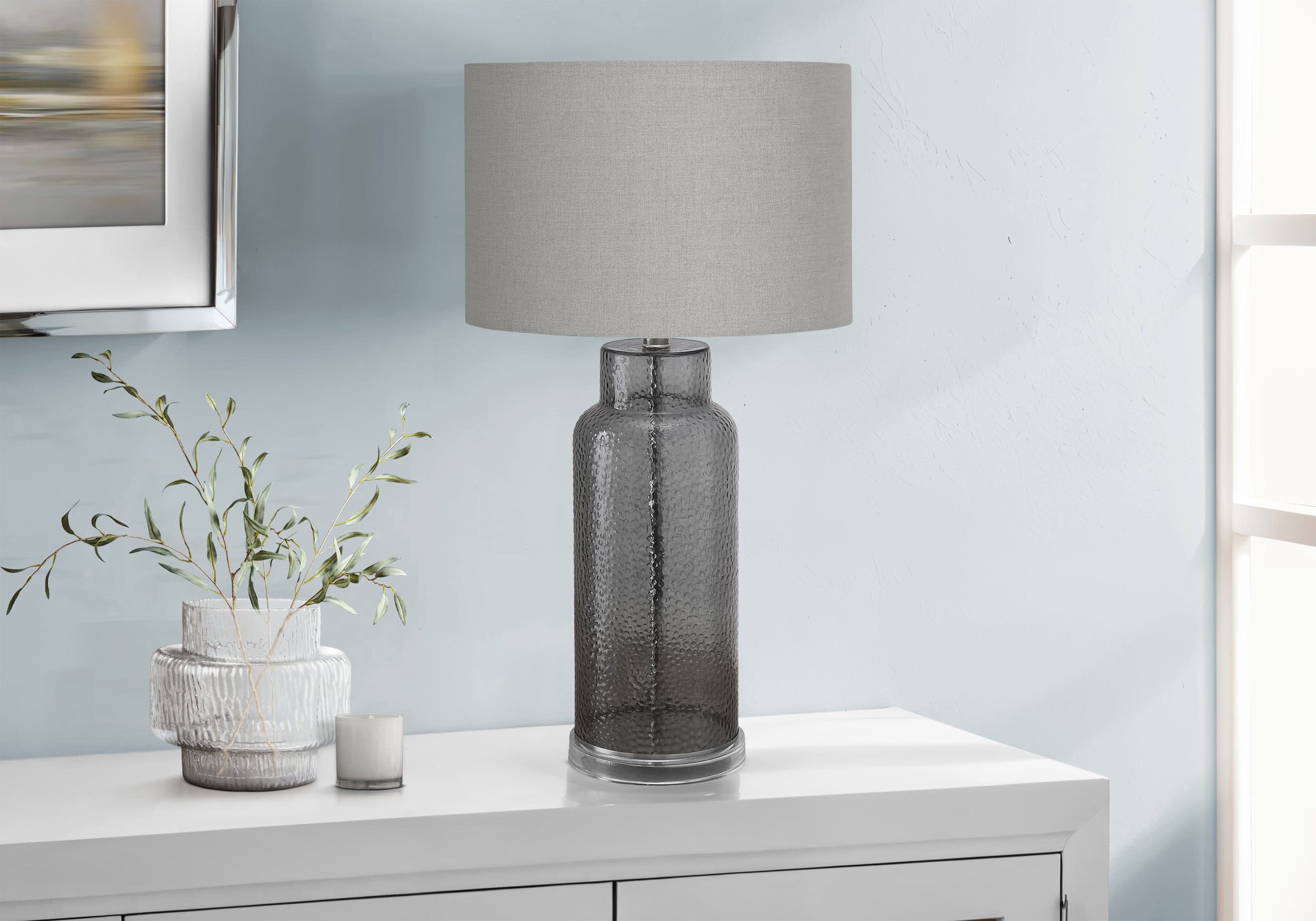 Jeanne - Lighting 28"H Table Lamp Grey Glass Grey Shade Contemporary Modern