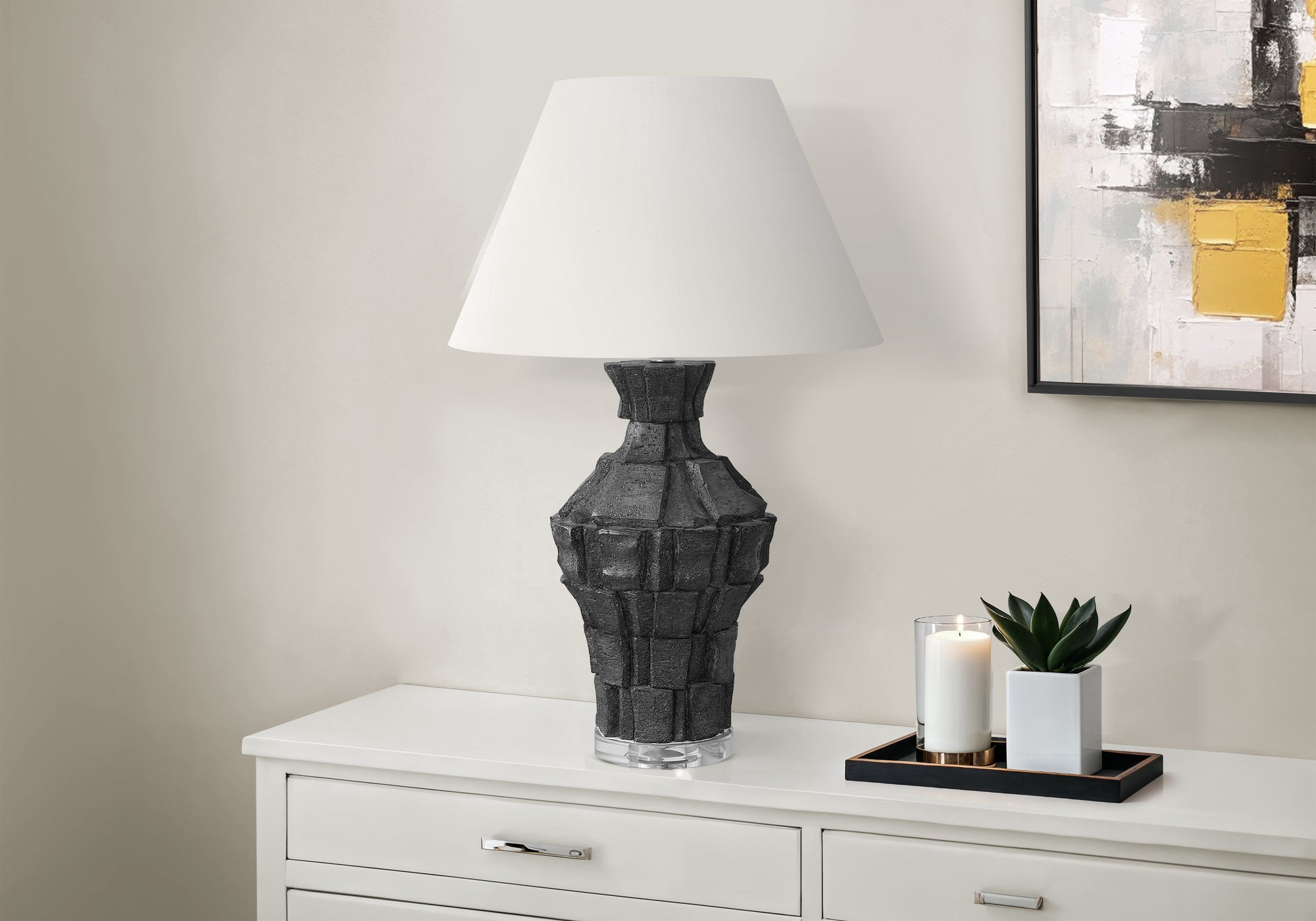 Muy - Lighting 28"H Table Lamp Black Resin Ivory / Cream Shade