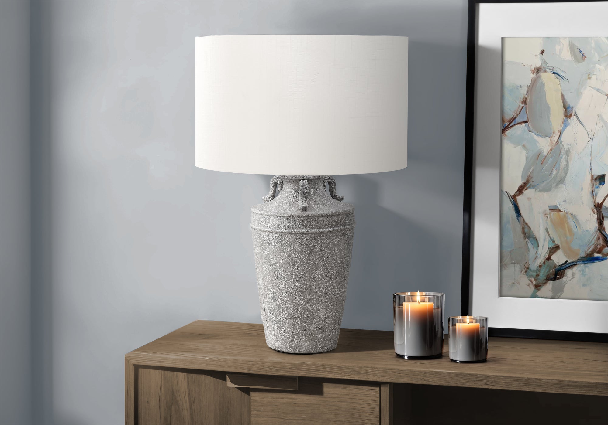 Diata - Lighting 28"H Table Lamp Grey Ceramic Ivory / Cream Shade