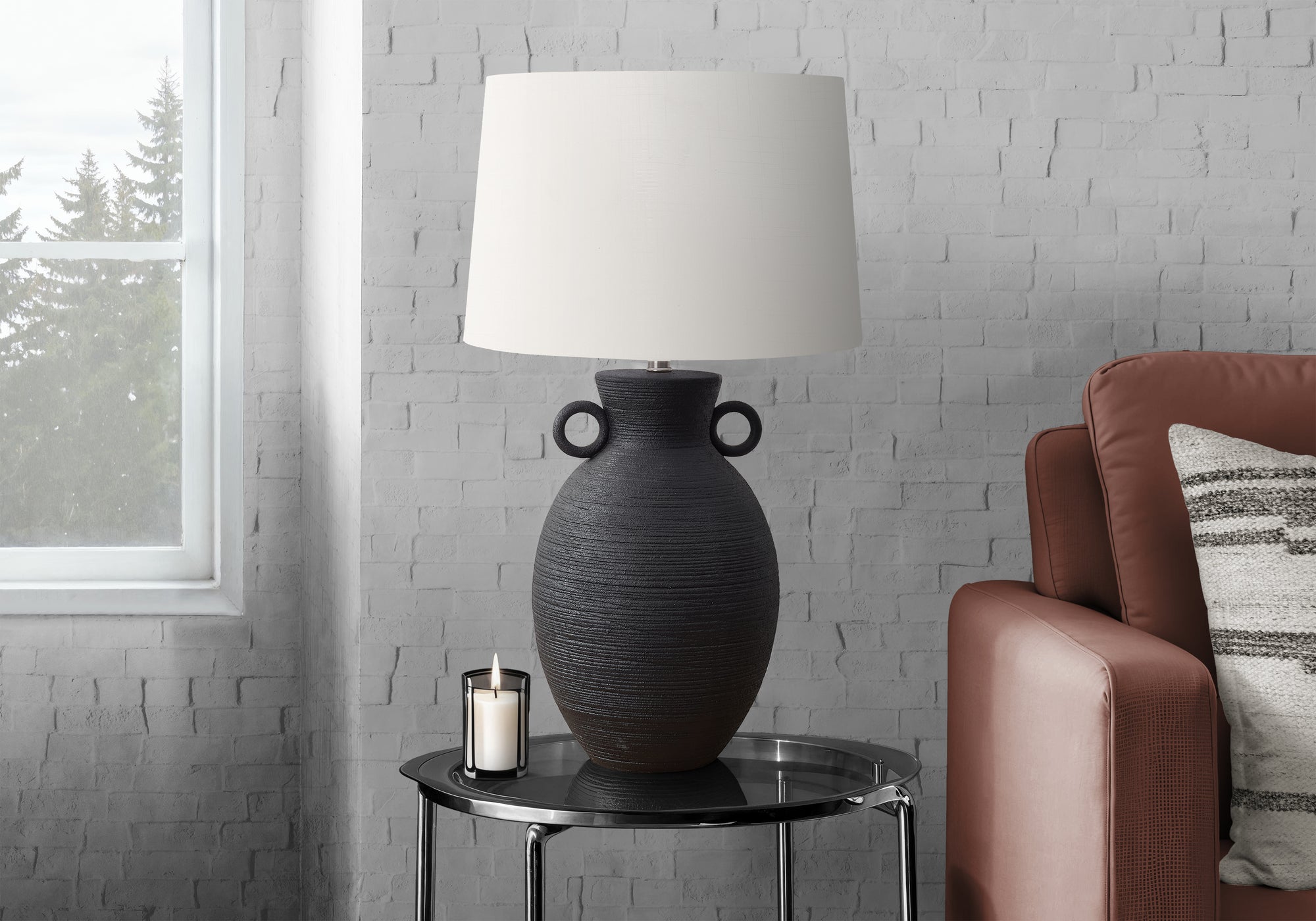 Cady - Lighting 30"H Table Lamp Black Ceramic Ivory / Cream Shade