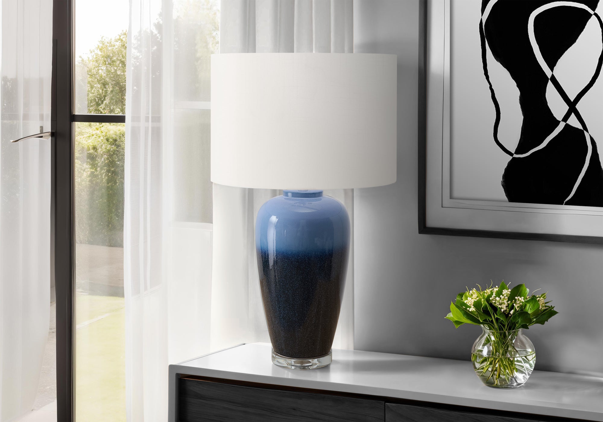Nakita - Lighting 29"H Table Lamp Blue Ceramic Ivory / Cream Shade