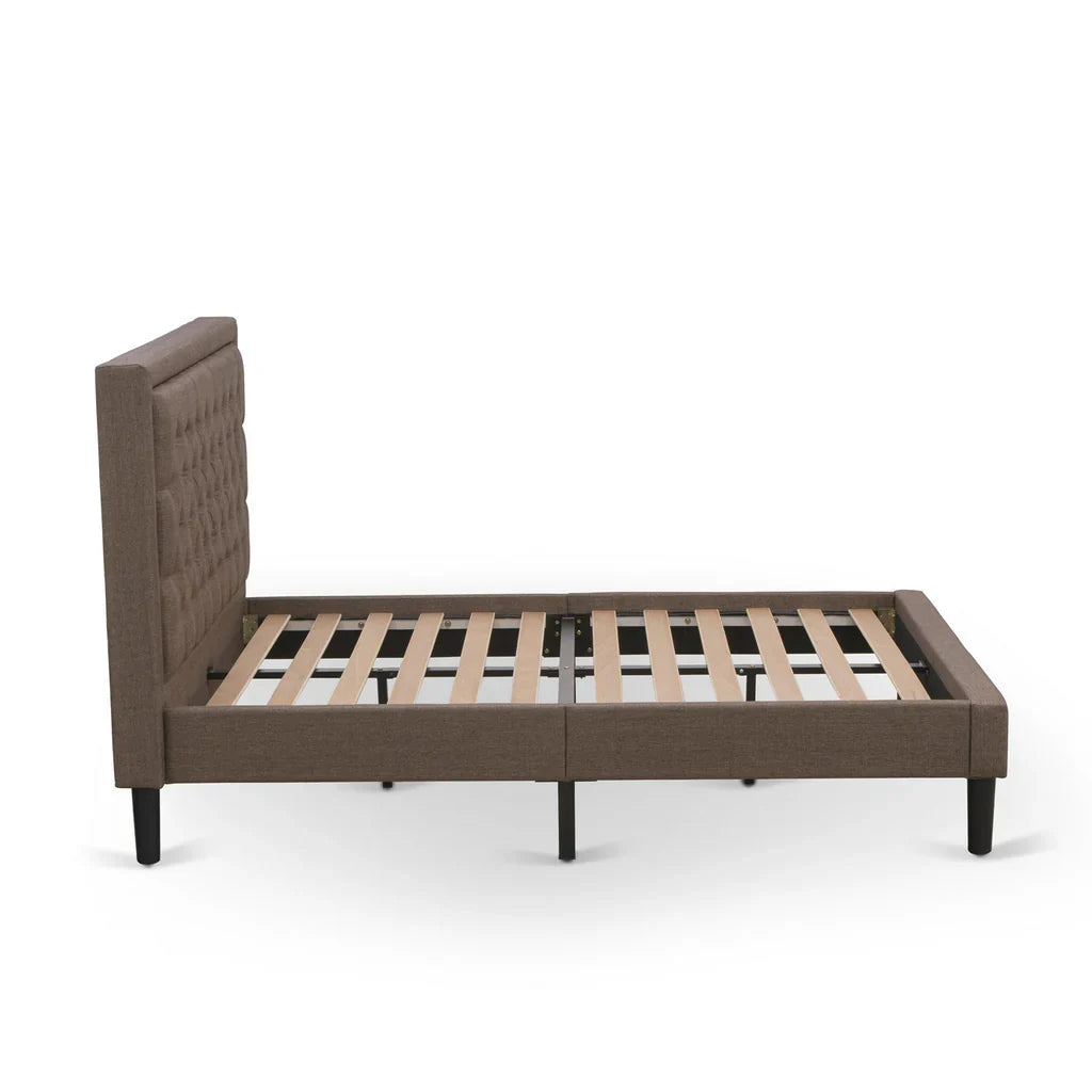 Maverick Contemporary Full Size Brown Linen Upholstered Platform Bed  Button Tufted Fabric Headboard