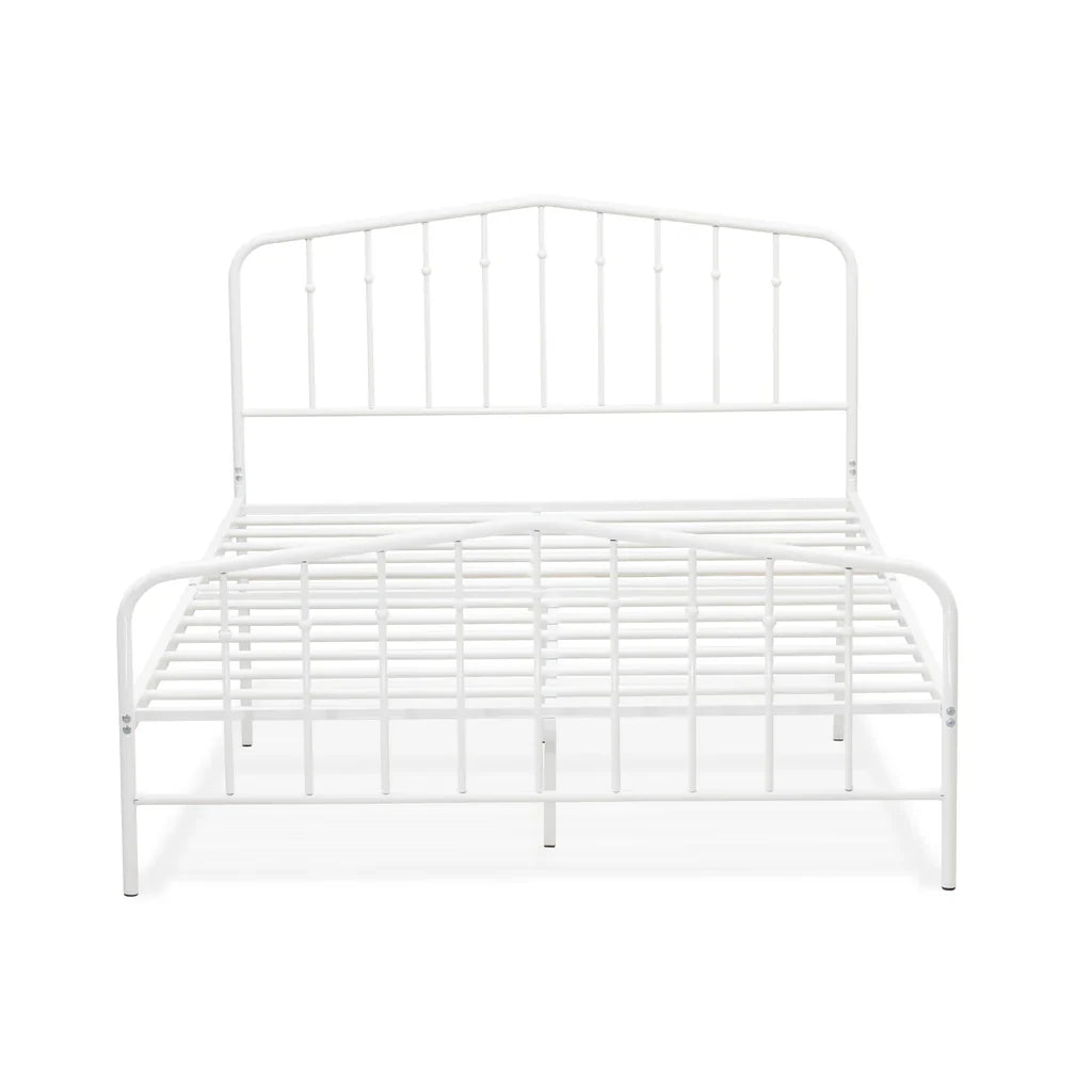 Toru Kemah Full Size White Powder-Coated Metal Bed  Sleek Frame with Extra Support