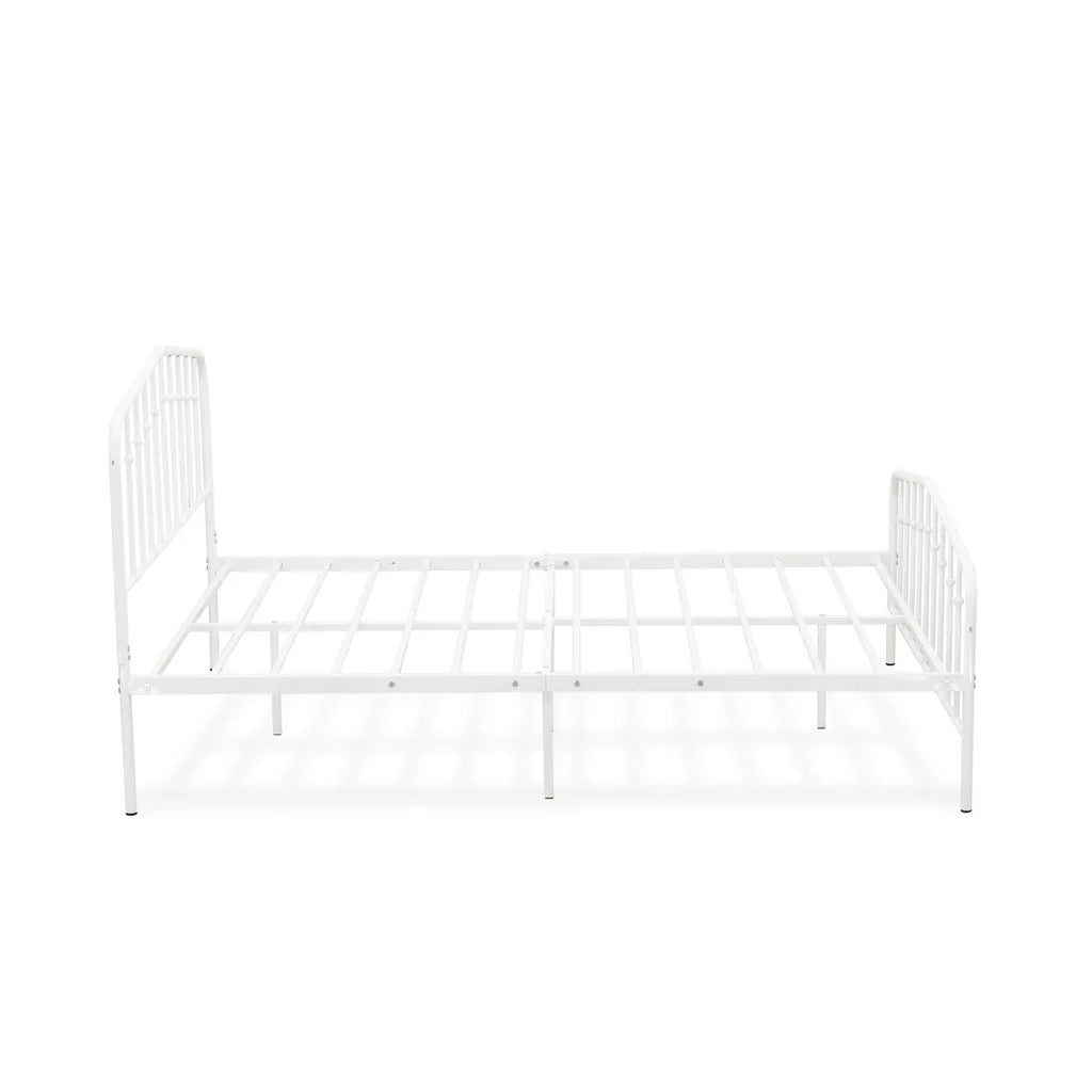 Toru Kemah Full Size White Powder-Coated Metal Bed  Sleek Frame with Extra Support