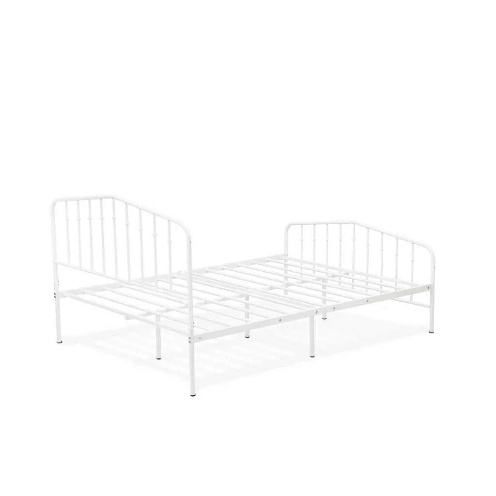 Toru Kemah Full Size White Powder-Coated Metal Bed  Sleek Frame with Extra Support