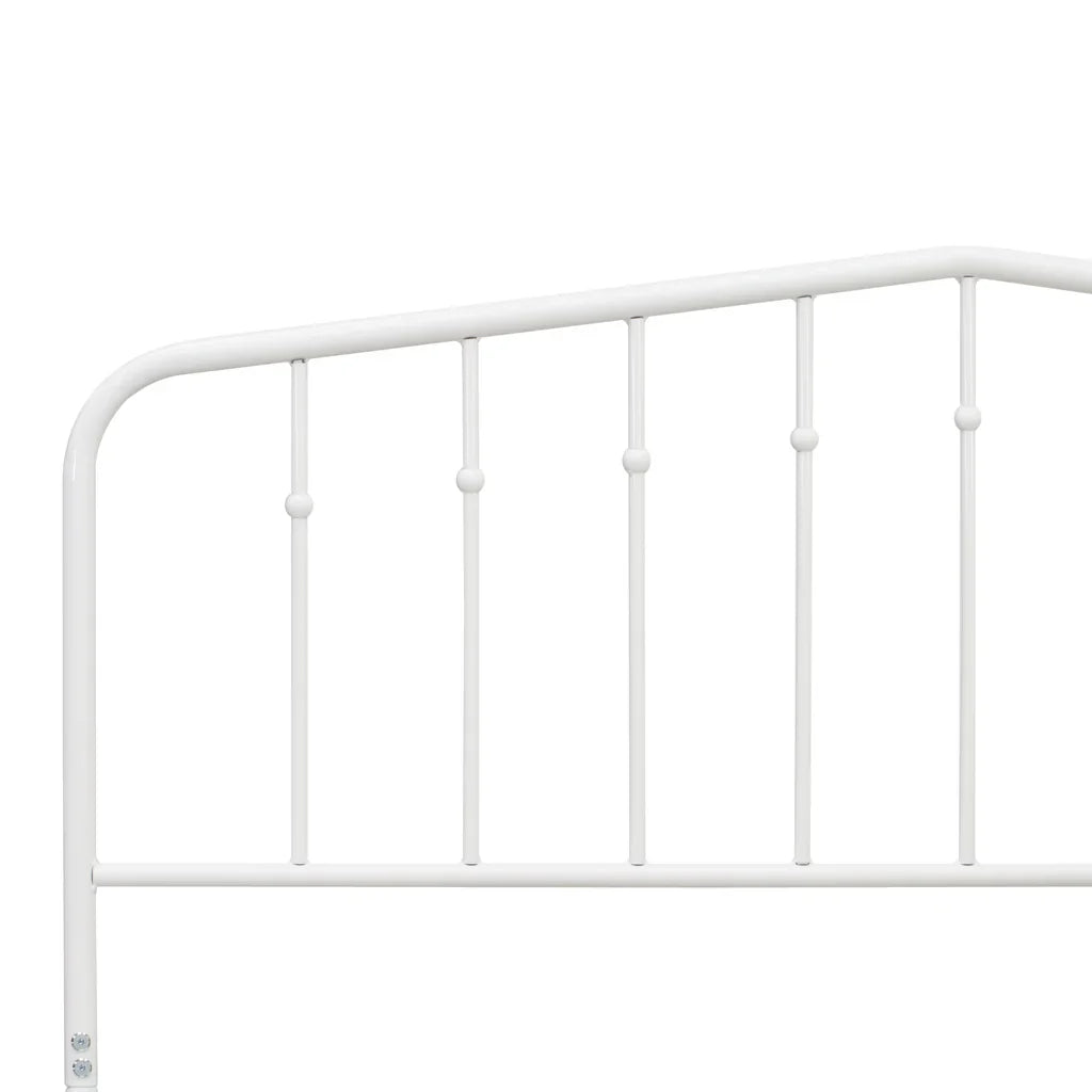 Toru Kemah Full Size White Powder-Coated Metal Bed  Sleek Frame with Extra Support