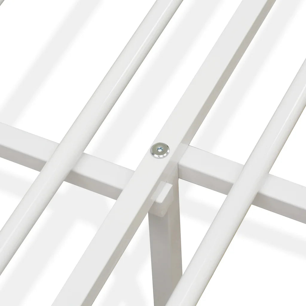 Toru Kemah Full Size White Powder-Coated Metal Bed  Sleek Frame with Extra Support