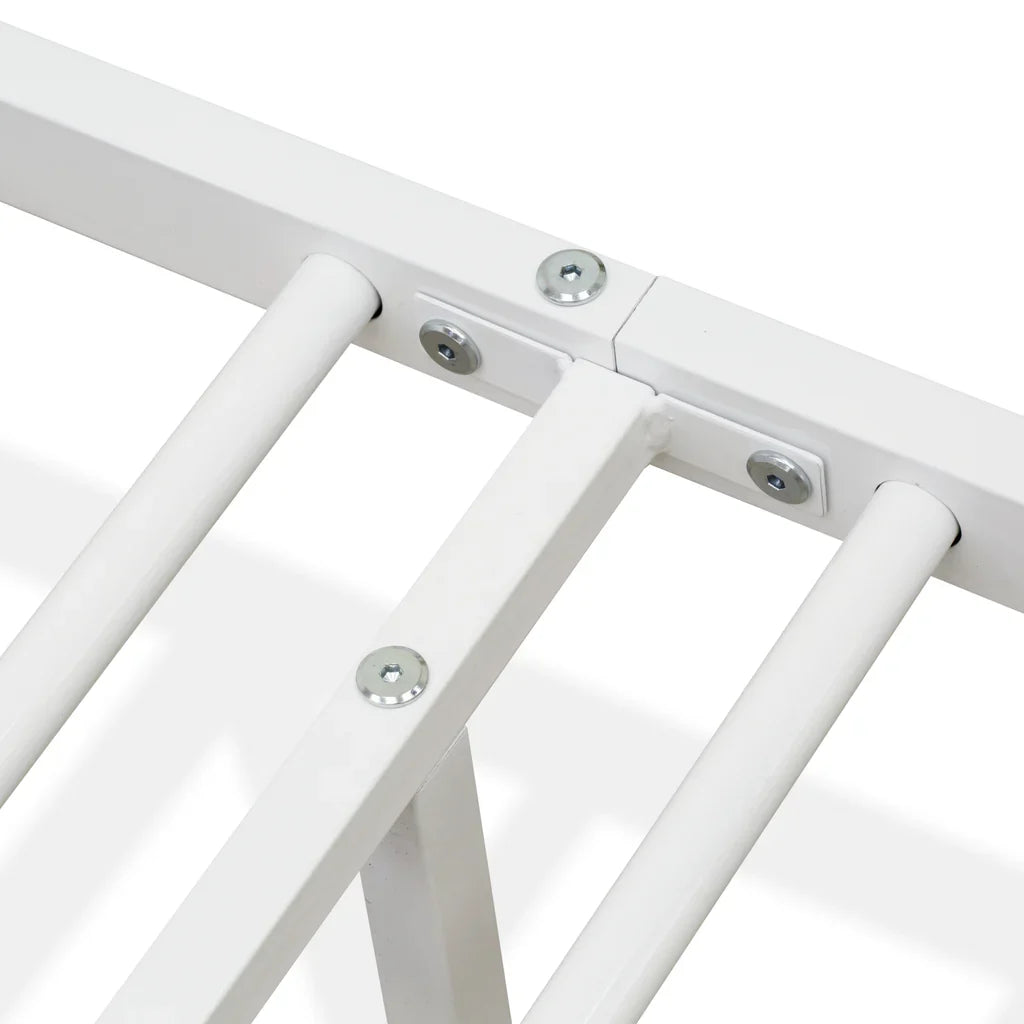 Toru Kemah Full Size White Powder-Coated Metal Bed  Sleek Frame with Extra Support
