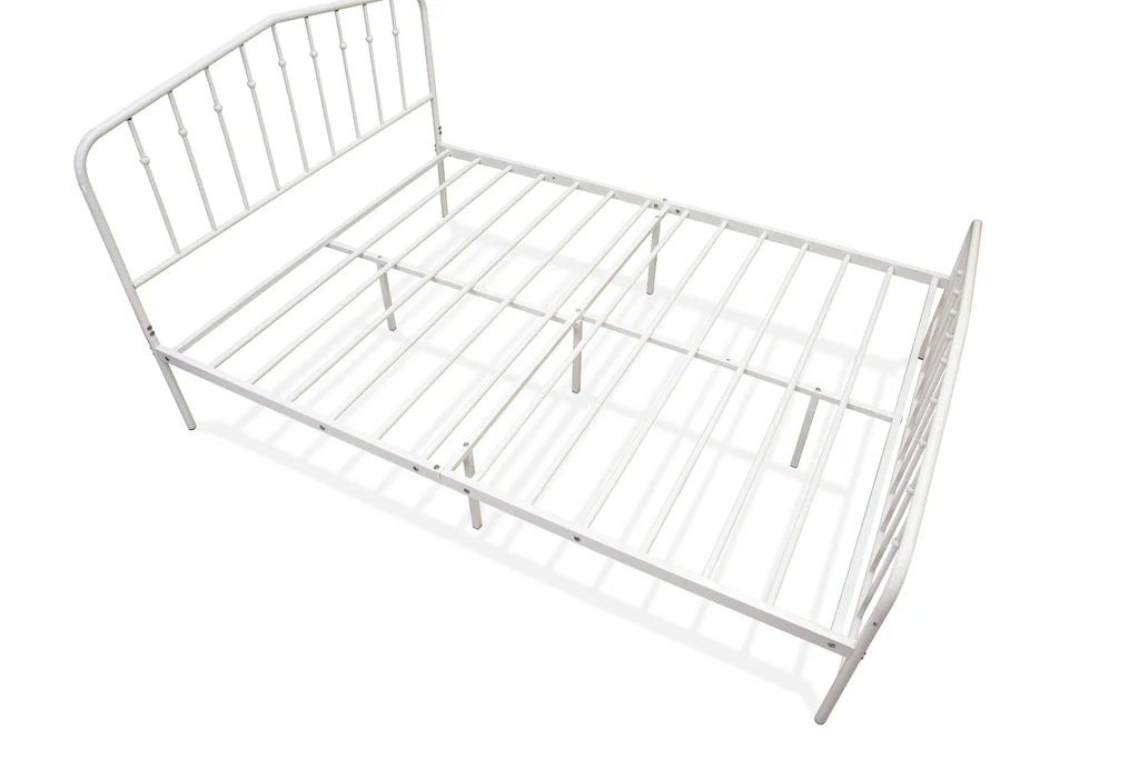 Kemah Full Bed Frame with 3 Supporting Metal Legs - Deluxe Bed in Powder Coating White Color