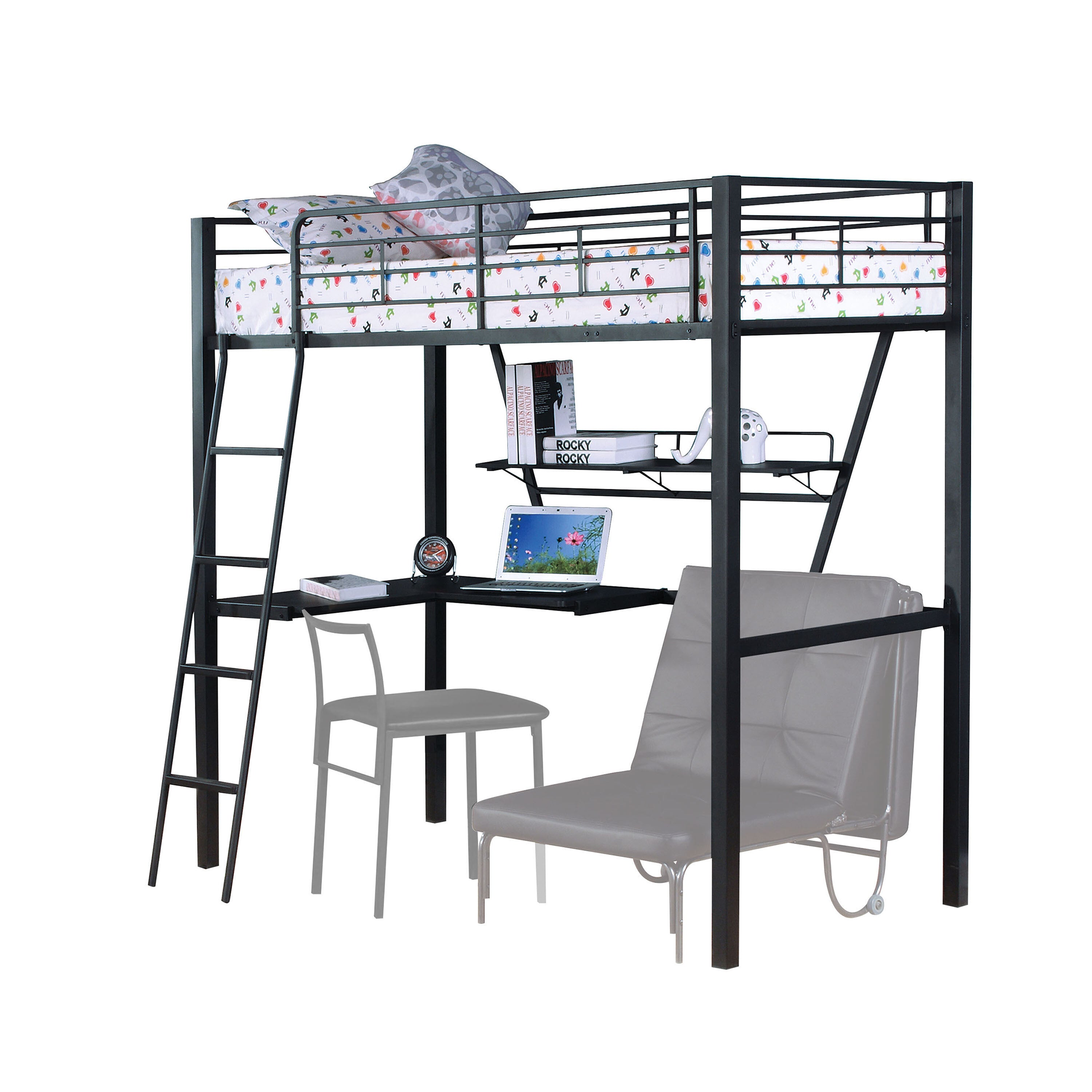 Senon Twin Loft Bed w/Desk, Silver & Black