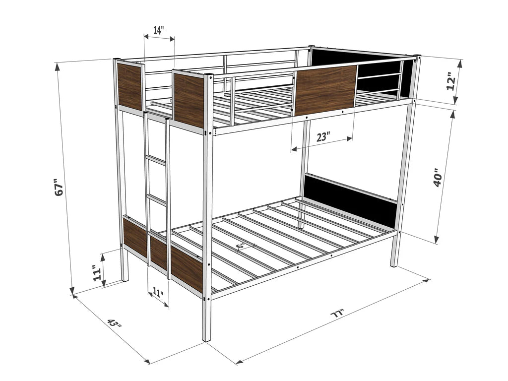 Lynfield Twin Bunk Bed in powder coating black color