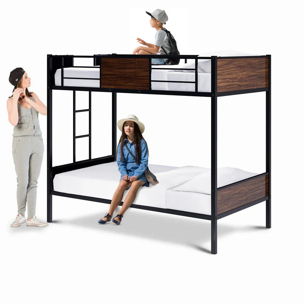 Destin Lynfield Twin Size Bunk Bed in Black  Sturdy Powder-Coated Metal Frame with Guard Rails