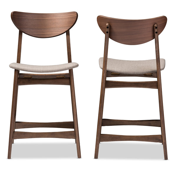 Latina Mid-century Retro Modern Scandinavian Style Light Grey Fabric Upholstered Walnut Wood Finishing 24-Inches Counter Stool (Set of 2)