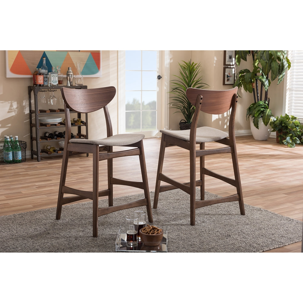 Latina Mid-century Retro Modern Scandinavian Style Light Grey Fabric Upholstered Walnut Wood Finishing 24-Inches Counter Stool (Set of 2)