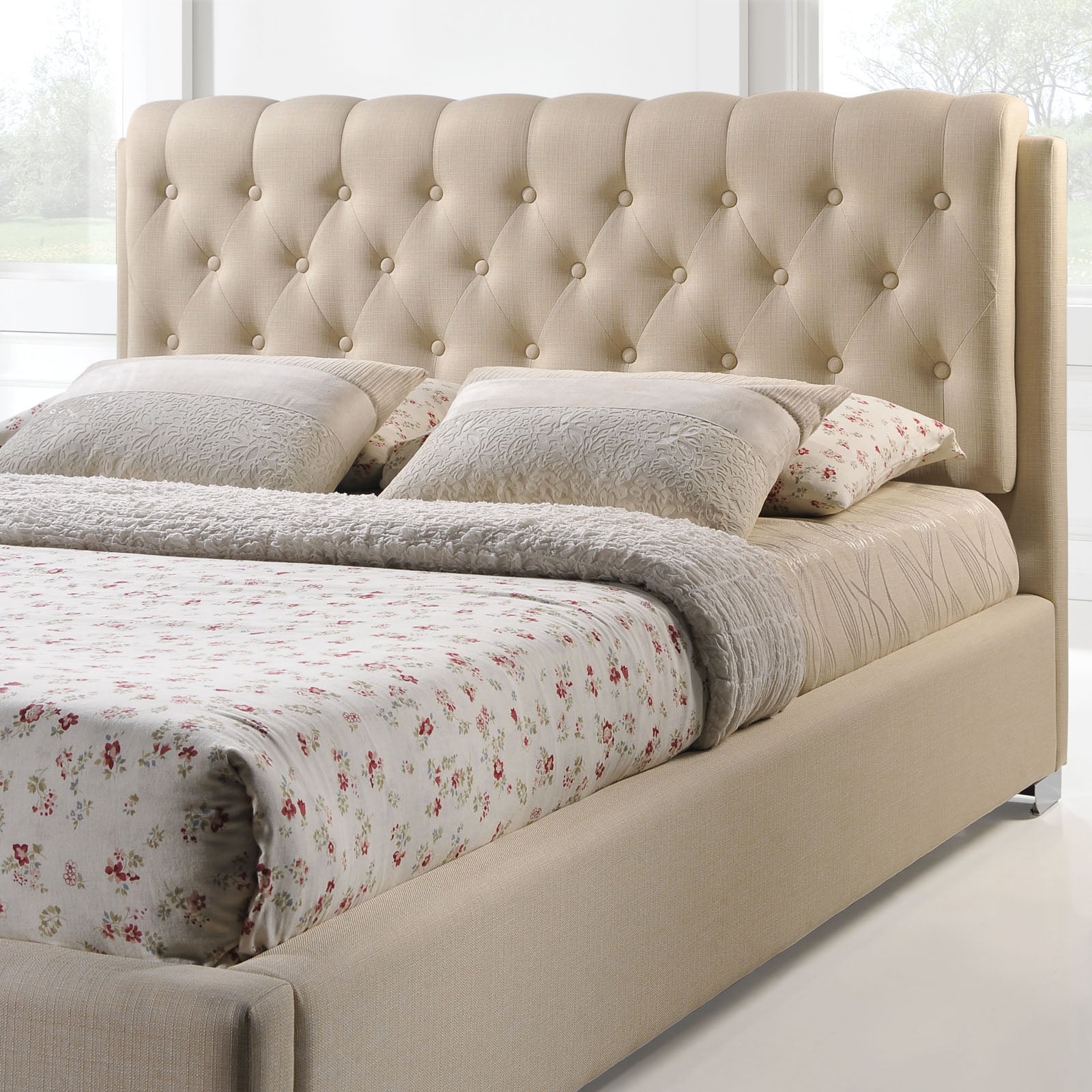 Amelia Beige Queen Fabric Bed