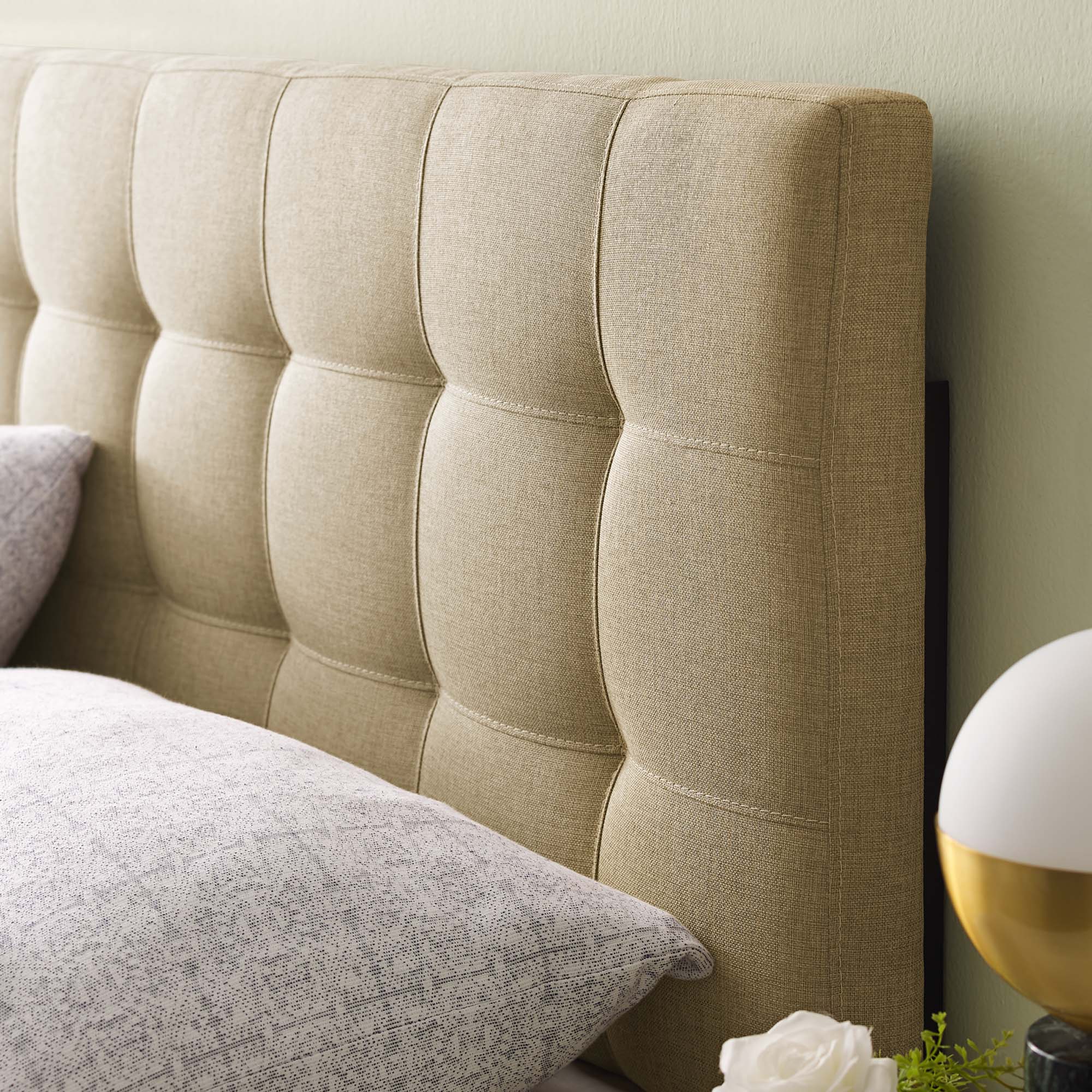 Lily Upholstered Fabric Queen Headboard, Beige