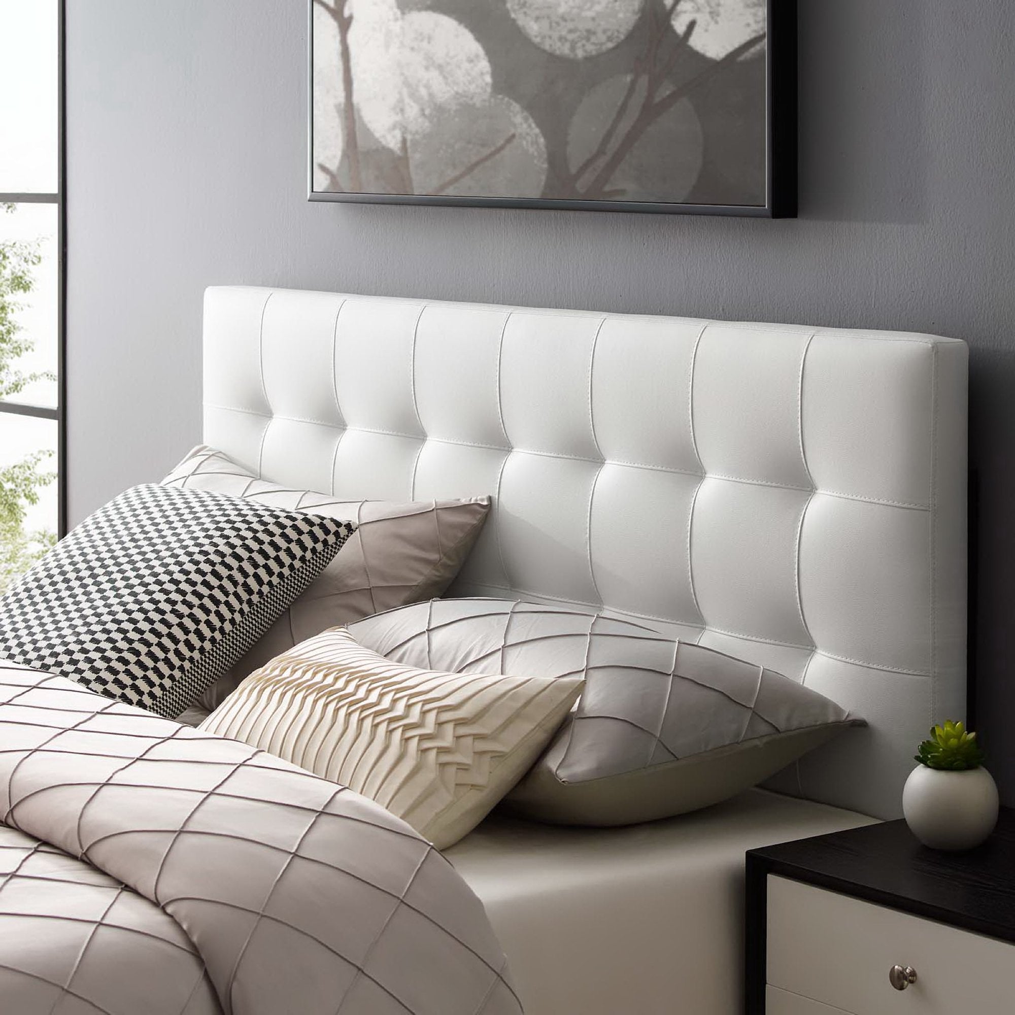 Lily Upholstered Vinyl Queen Headboard, White