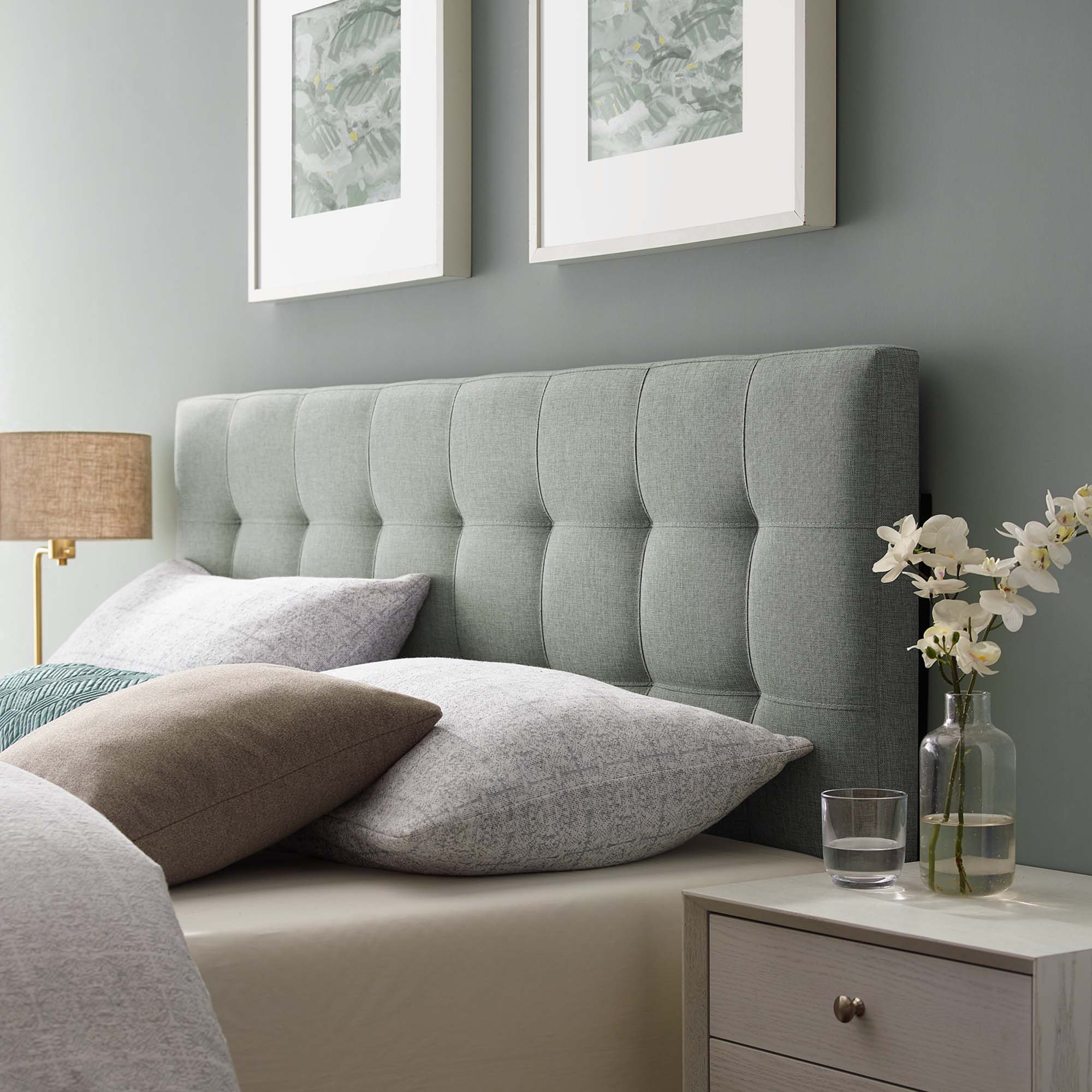 Lily Upholstered Fabric King Headboard, Gray