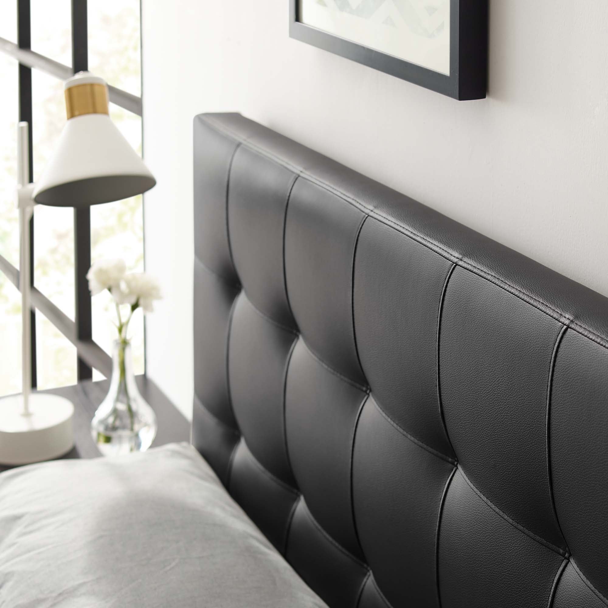 Lily Upholstered Vinyl King Headboard, Black