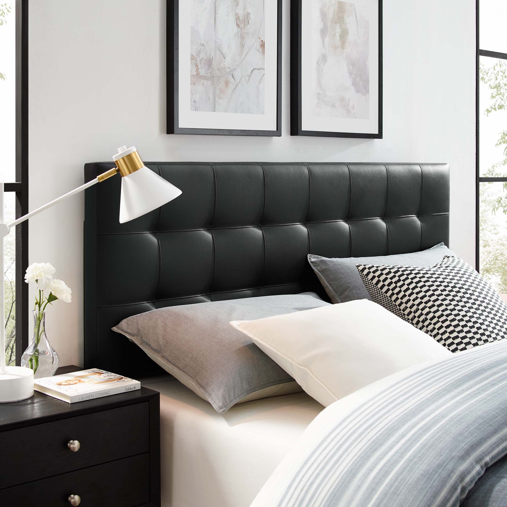 Lily Upholstered Vinyl King Headboard, Black