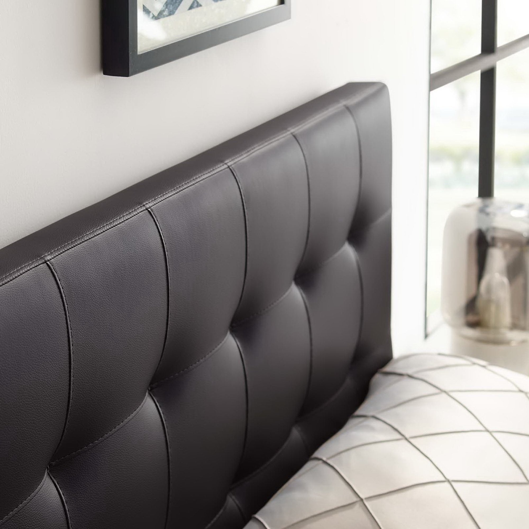 Lily Upholstered Vinyl King Headboard, Brown