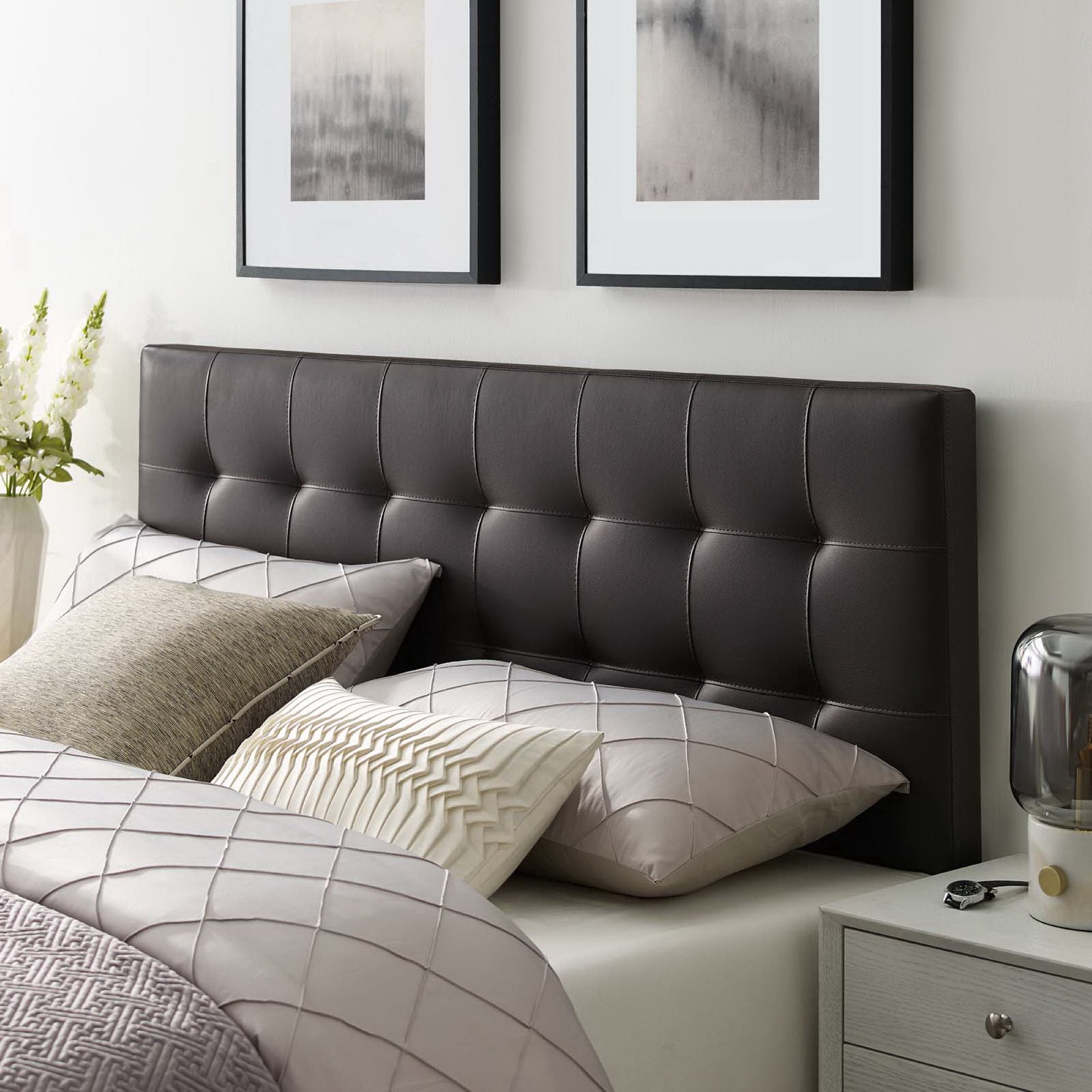 Lily Upholstered Vinyl King Headboard, Brown